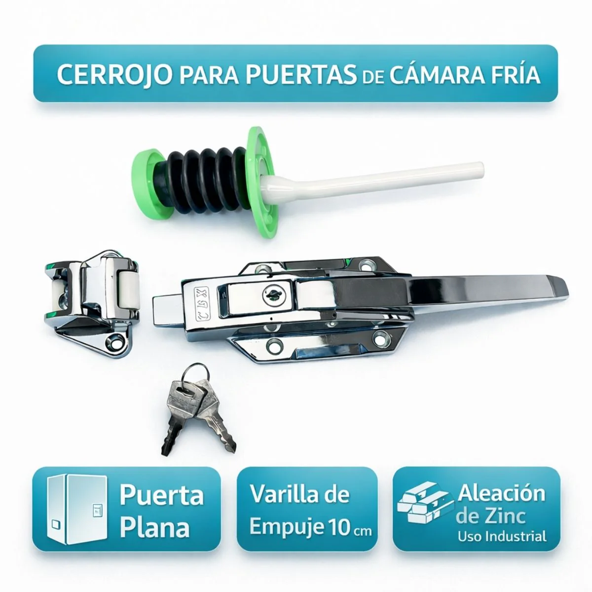 Herraje Para Cuarto Frío. Cerradura Con Varilla De Empuje 10Cm (4”). Cerrojo De Aleación De Zinc Anticorrosión Para Cámaras Frigoríficas Y Congeladores.