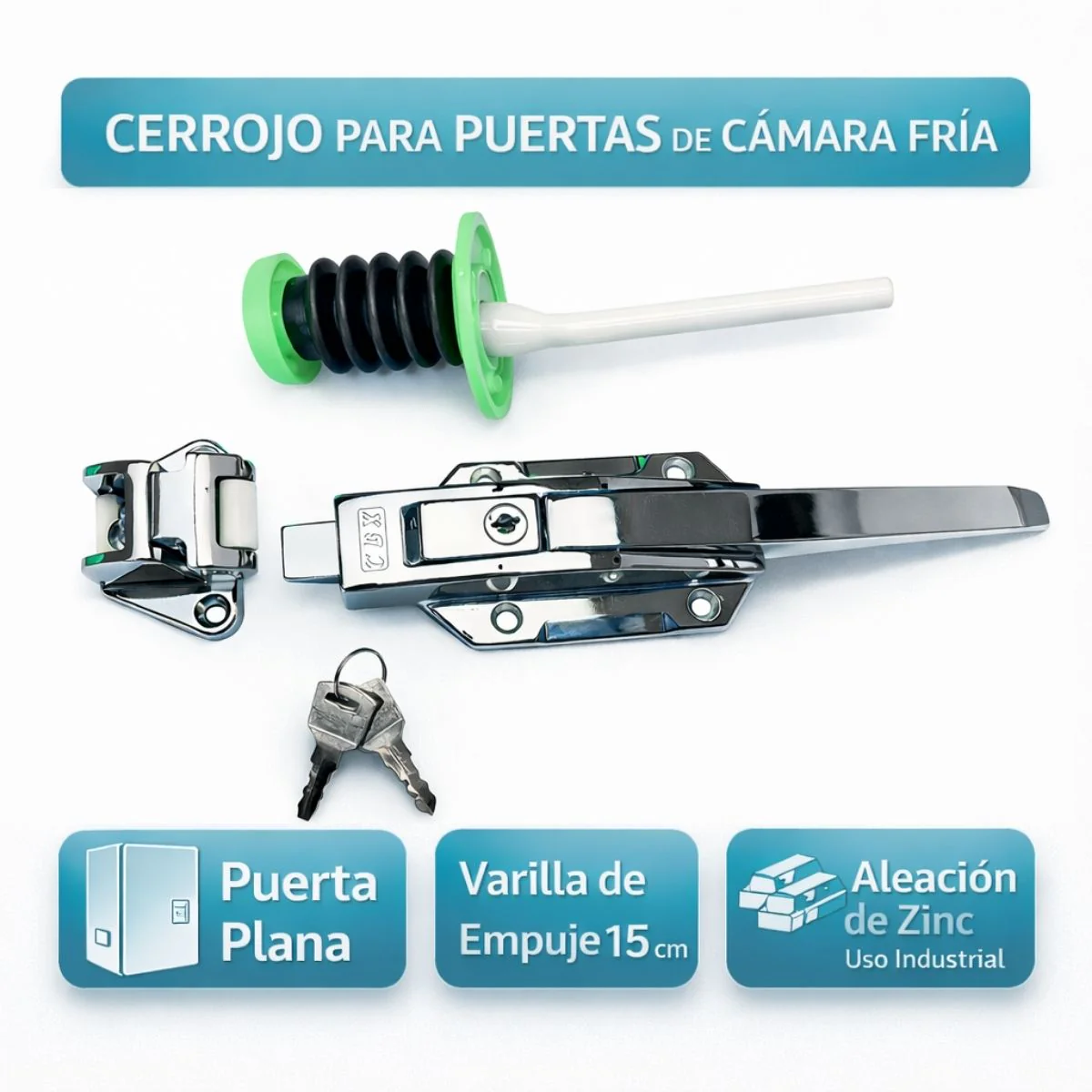 Herraje Para Cuarto Frío. Cerradura Con Varilla De Empuje 15Cm (6”). Cerrojo De Aleación De Zinc Anticorrosión Para Cámaras Frigoríficas Y Congeladores.
