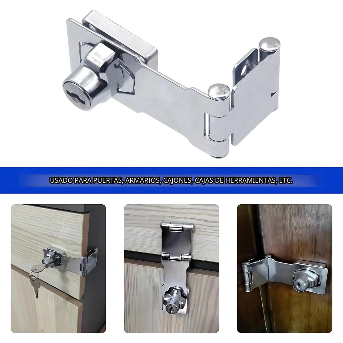 Cerrojo Con Cerradura Y Llave Para Puertas Y Cajones.  Cerradura De Gabinete De Doble Bisagra.Tipo Aldaba - Image 3