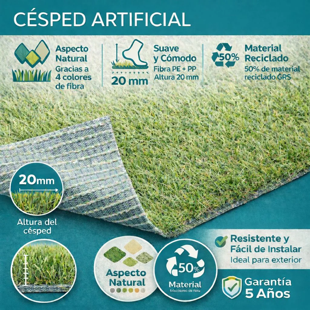 Césped Grama Artificial 20 Mm 3/4" – Rollo 2 × 5 Mts | Uso Exterior | 5 Años Garantia | Resistente Al Cloro - Image 5