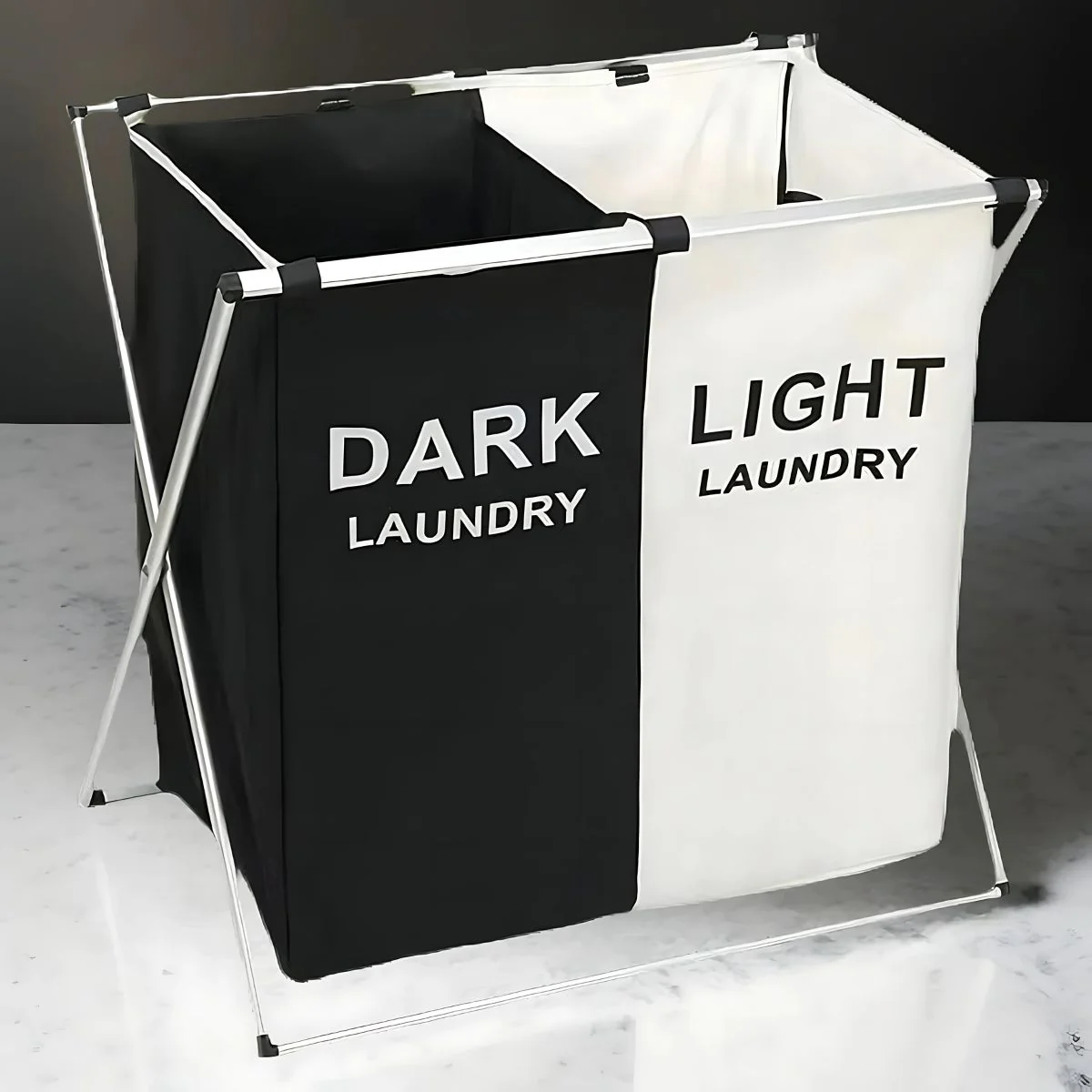 Cestos De Ropa Sucia Plegable. Canasta Clasificador De Lavandería Para Ropa De 2 Secciones (Negro Y Blanco). Para Baño O Lavanderia
