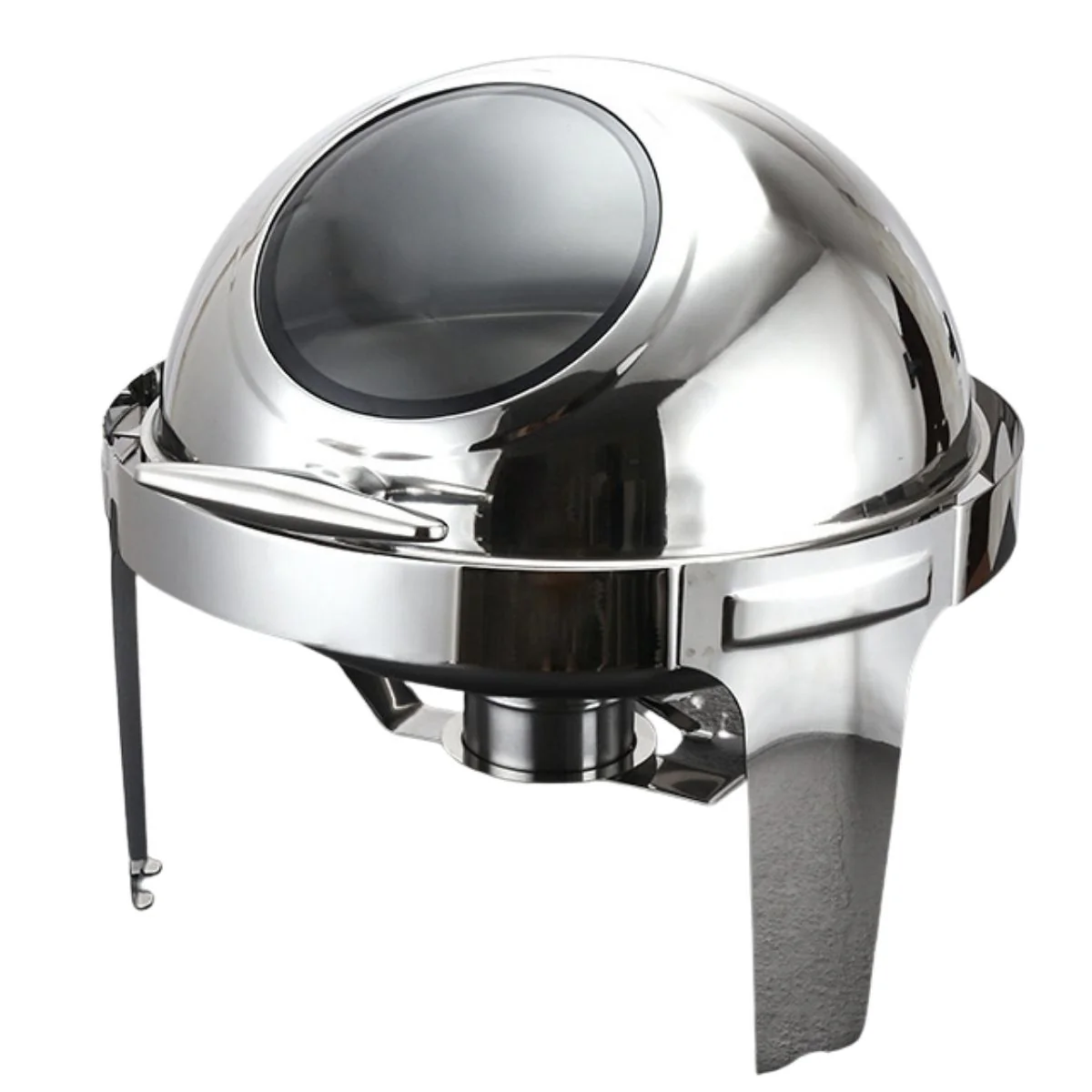 Chafing Dish Redondo De Acero Inoxidable Engrosado Con Tapa Abatible Completa 18X18x19” (46X46x49cm) Con Calentador De Alcohol Para Hoteles, Restaurantes, Buffets, Catering. 6 Litros