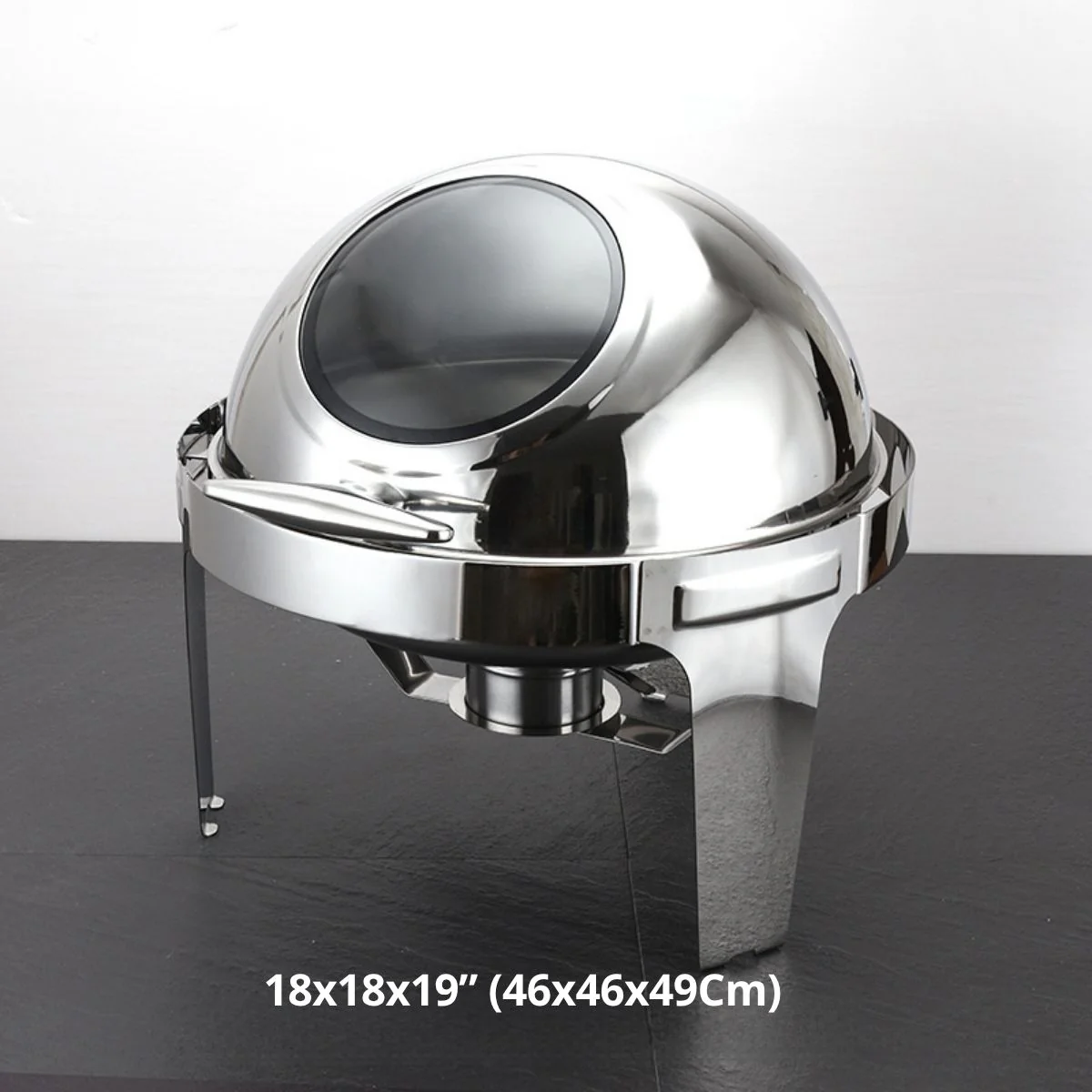 Chafing Dish Redondo De Acero Inoxidable Engrosado Con Tapa Abatible Completa 18X18x19” (46X46x49cm) Con Calentador De Alcohol Para Hoteles, Restaurantes, Buffets, Catering. 6 Litros - Image 2