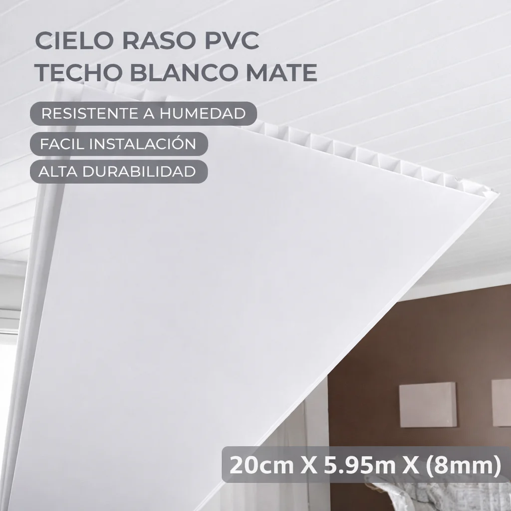 Cielo Raso PVC Techo Blanco Mate Panel 20Cm X 8Mm X 5.95M  Resistente A Humedad Fácil Instalación Alta Durabilidad - Image 5