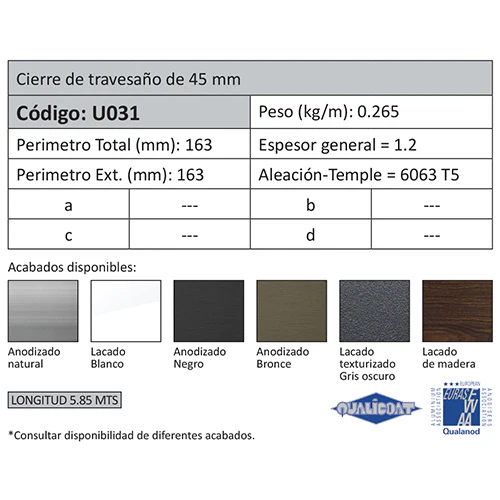 Cierre Pilastra. Espesor 1.2 Mm. Largo 5.85 Mts. Acabado Anodizado Bronze 15 Micron. (D3-P1-A1-06-11 - Image 2