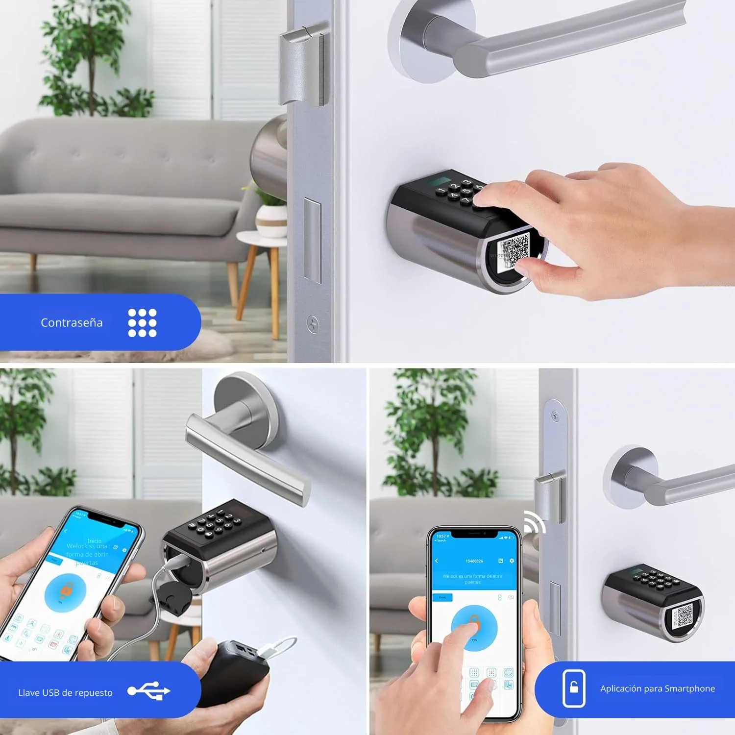Cilindro De Cerradura Inteligente Smart Lock 6 En 1 Llave Huella Tarjeta Contraseña Bluetooth Tuya App Fácil De Instalar - Image 3