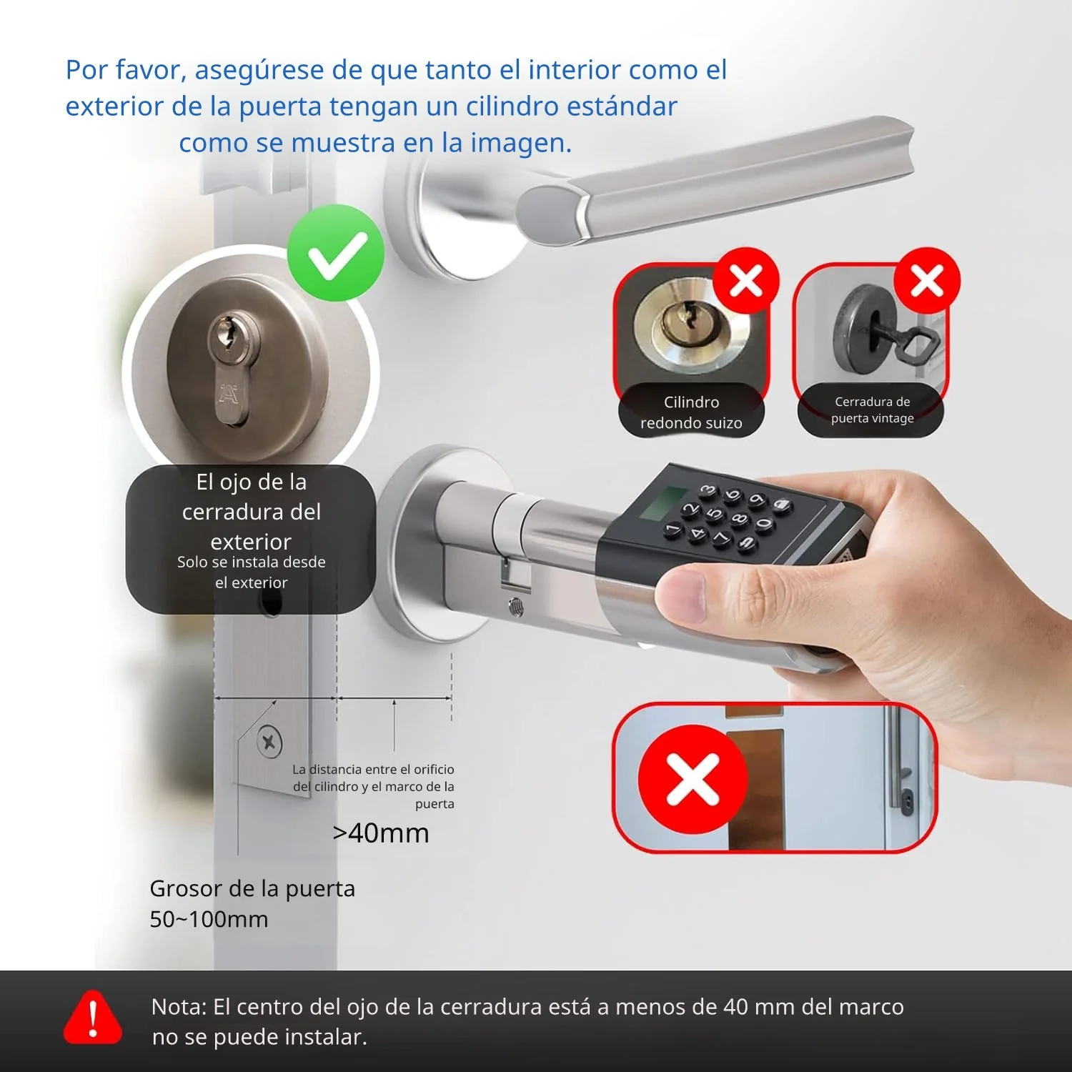 Cilindro De Cerradura Inteligente Smart Lock 6 En 1 Llave Huella Tarjeta Contraseña Bluetooth Tuya App Fácil De Instalar - Image 4