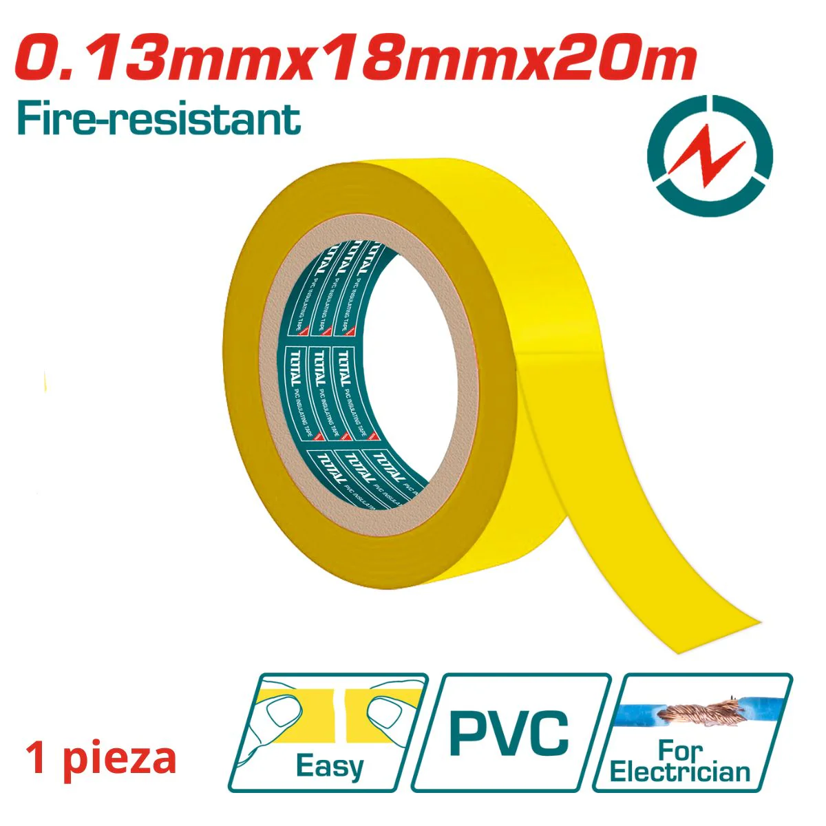 Gutapercha Tape Eléctrico Amarillo. 0.13Mm 18 Mm X 20M. Resistente Al Fuego. (1 Pza)