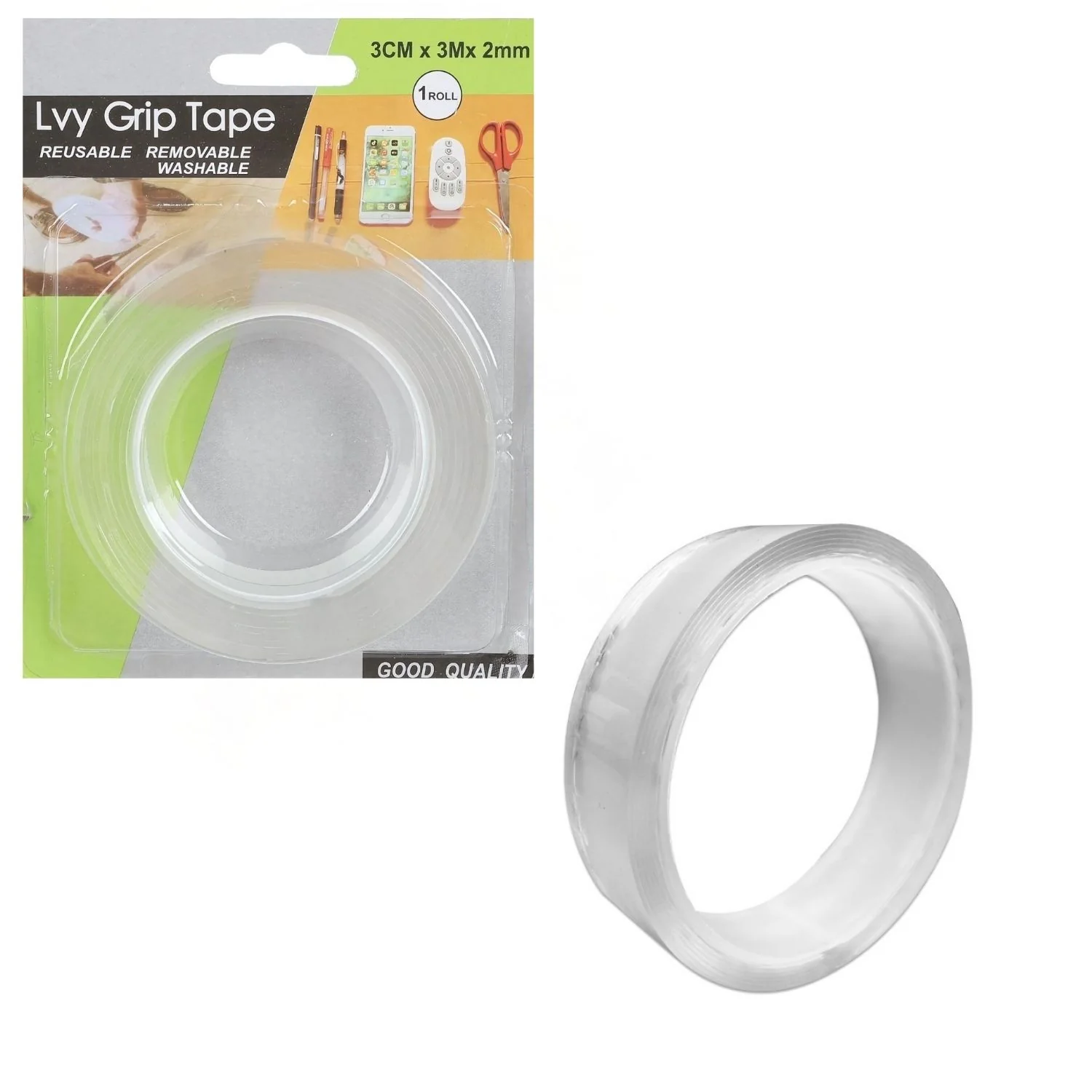 Cinta Adhesiva Doble Contacto, Nano-Adhesiva, Lavable Y Reutilizable. Tamaño 3Cm X 3M Tape Doble Contacto