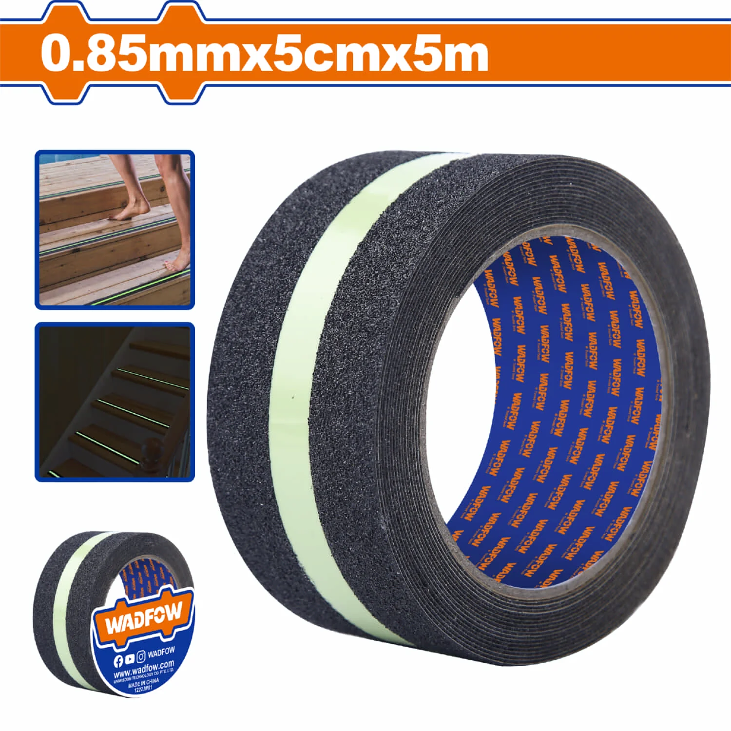 Cinta Antideslizante Con Banda Luminosa 0.85Mm*5Cm*5M. Fuerte Adherencia. Ideal Para Escalones. Tape Antiresbalante