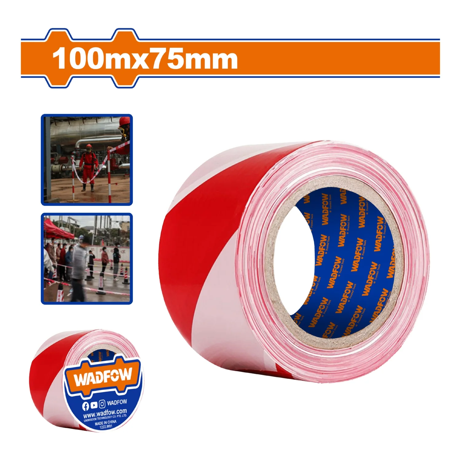 Cinta De Advertencia De Seguridad Rojo Blanco. 100Mx75mm. Sin Adhesión. Alta Visibilidad. - Image 2