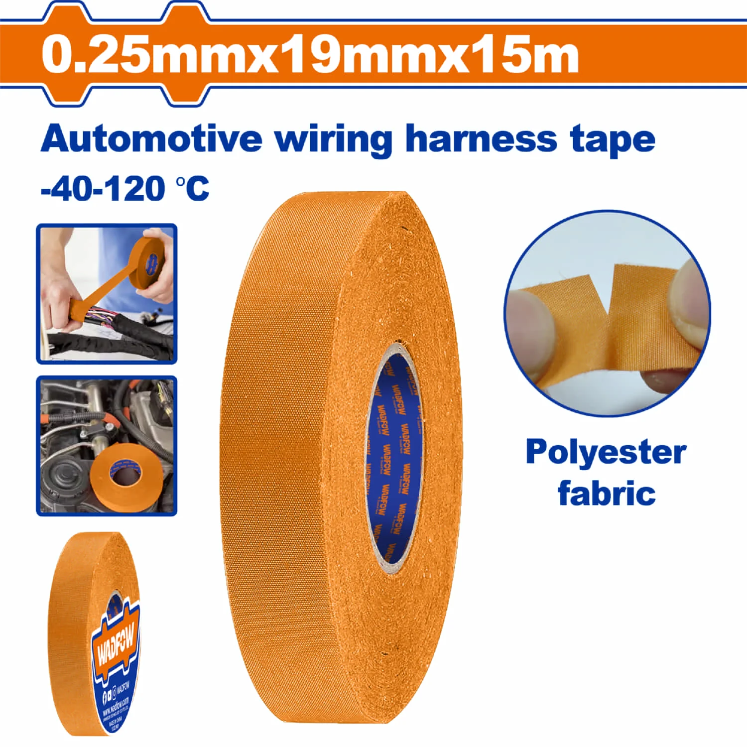 Cinta Adhesiva De Tela Poliéster Para Cables Y Arneses Eléctricos.  Temperatura -40-120°C. Naranja 19Mm X 15Mts. Gutapercha