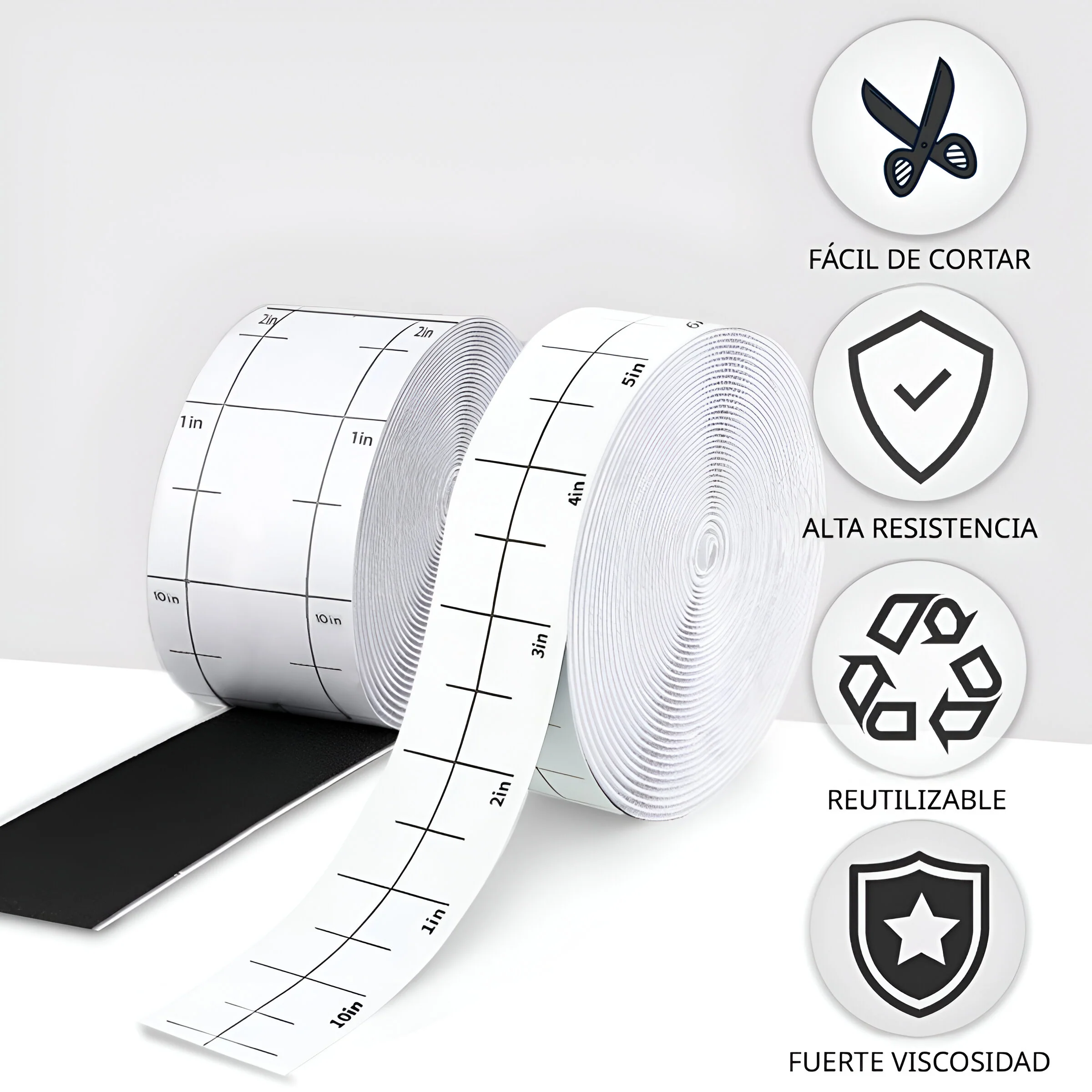 Cinta De Velcro Adhesiva Cierre Mágico De Fijación Reutilizable. Felpa Autoadhesiva 2.5Cm×9M (Color Blanco). - Image 2