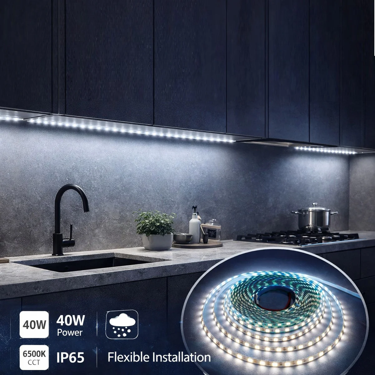 Cinta LED Exterior 5M 110V 6500K Tono Frío, 40W, 4000Lm, Tira Flexible 2835 Chips/M, PVC .Tira LED. - Image 2