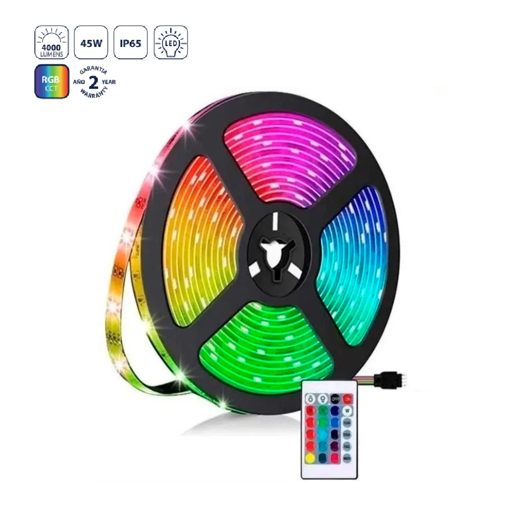 Cinta LED Exterior RGB 5M 110V Con Control, 40W, 4000Lm, Flexible PVC 5050. Tira LED