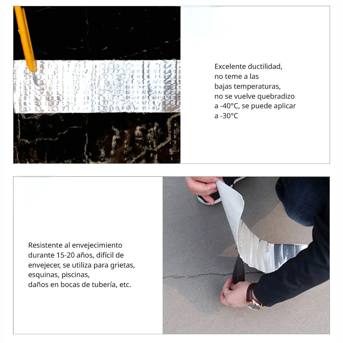 Rollo Cinta Tapagoteras De Goma De Butilo Para Techos. Cintas Autoadhesivas Resistentes Al Agua Cubiertas De Aluminio De Alta Reflectividad. Sellado Definitivo. - Image 3