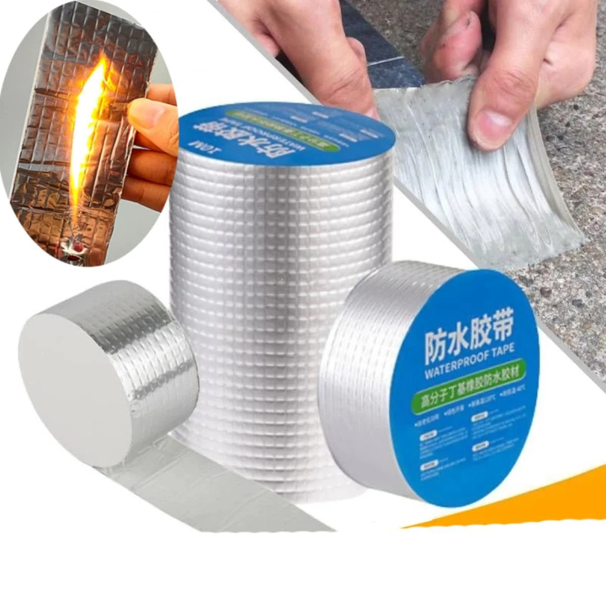 Rollo Cinta Tapagoteras De Goma De Butilo Para Techos. Cintas Autoadhesivas Resistentes Al Agua Cubiertas De Aluminio De Alta Reflectividad. Sellado Definitivo. - Image 9