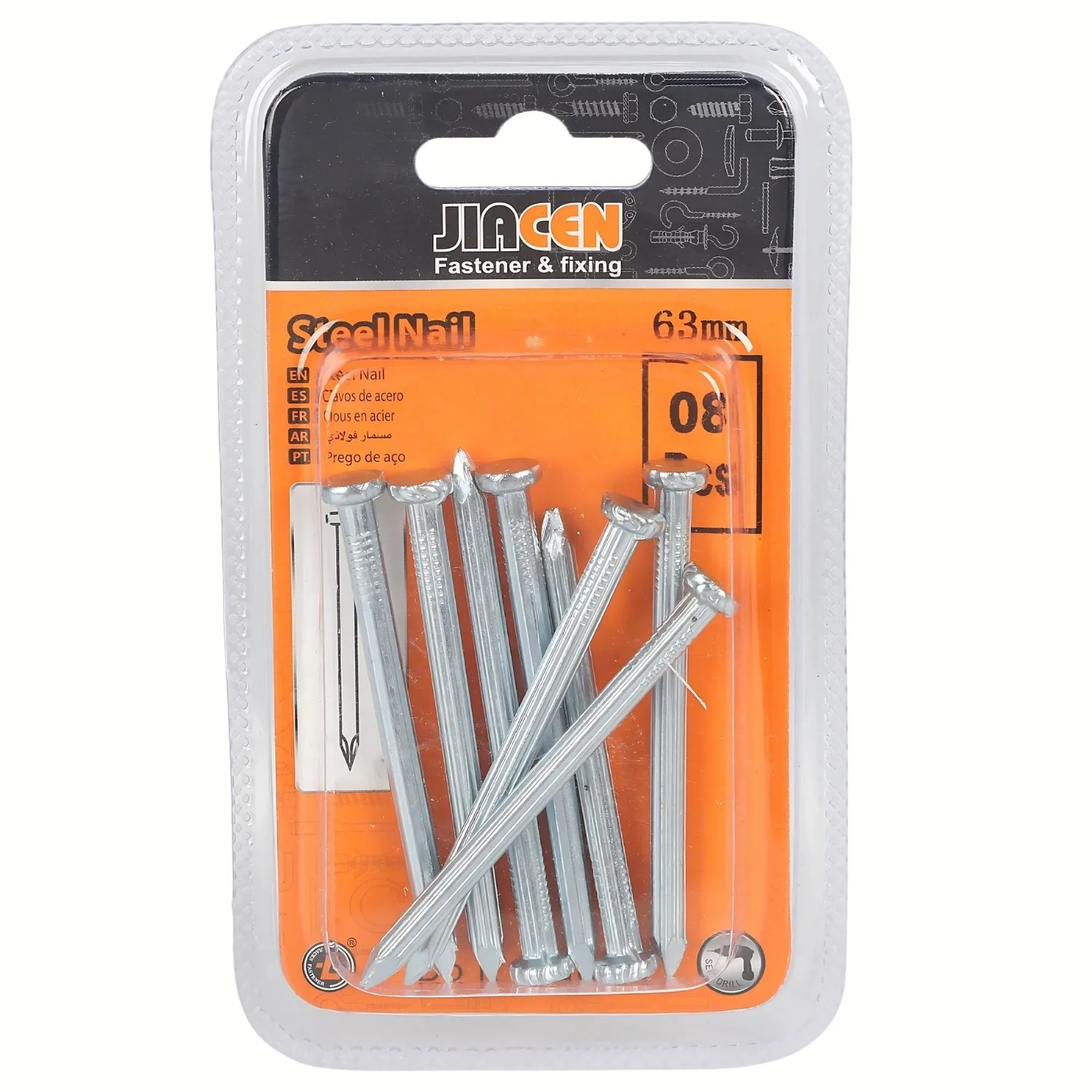 Clavos De Cemento 63Mm Punta Afilada Hierro Resistente Ideal Para Concreto Set 8 Piezas.