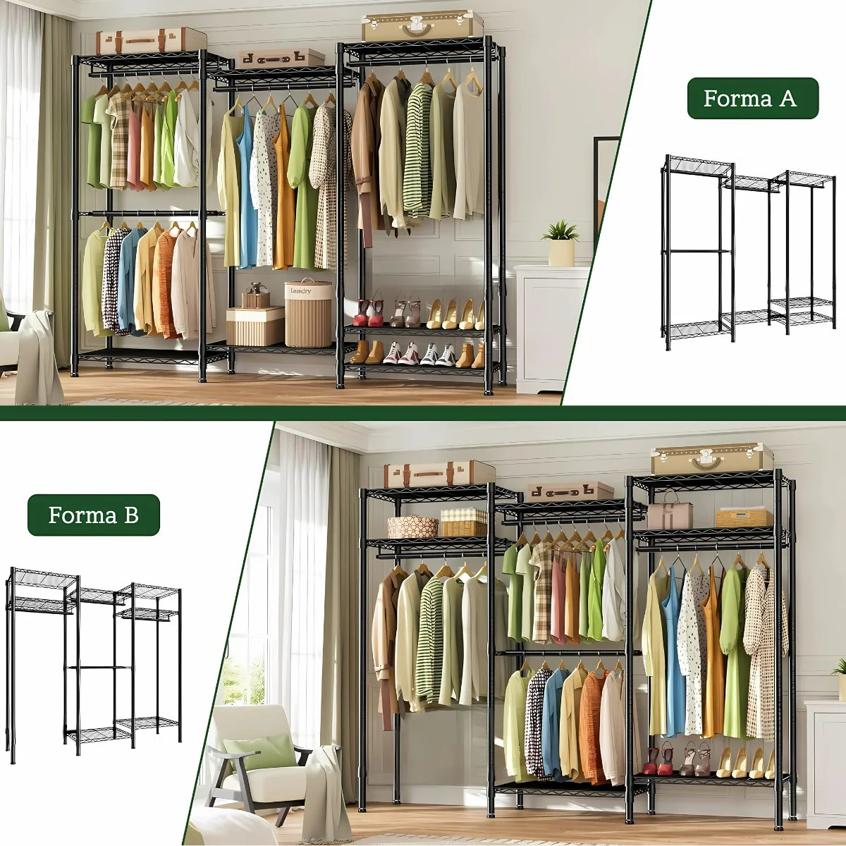 Clóset Modular Metálico De Ropa Ajustable. Armario Rejillas Organizador De Ropa. 194.1 Cm Alto × 175.0 Cm Largo × 39.9 Cm Profundidad - Image 2