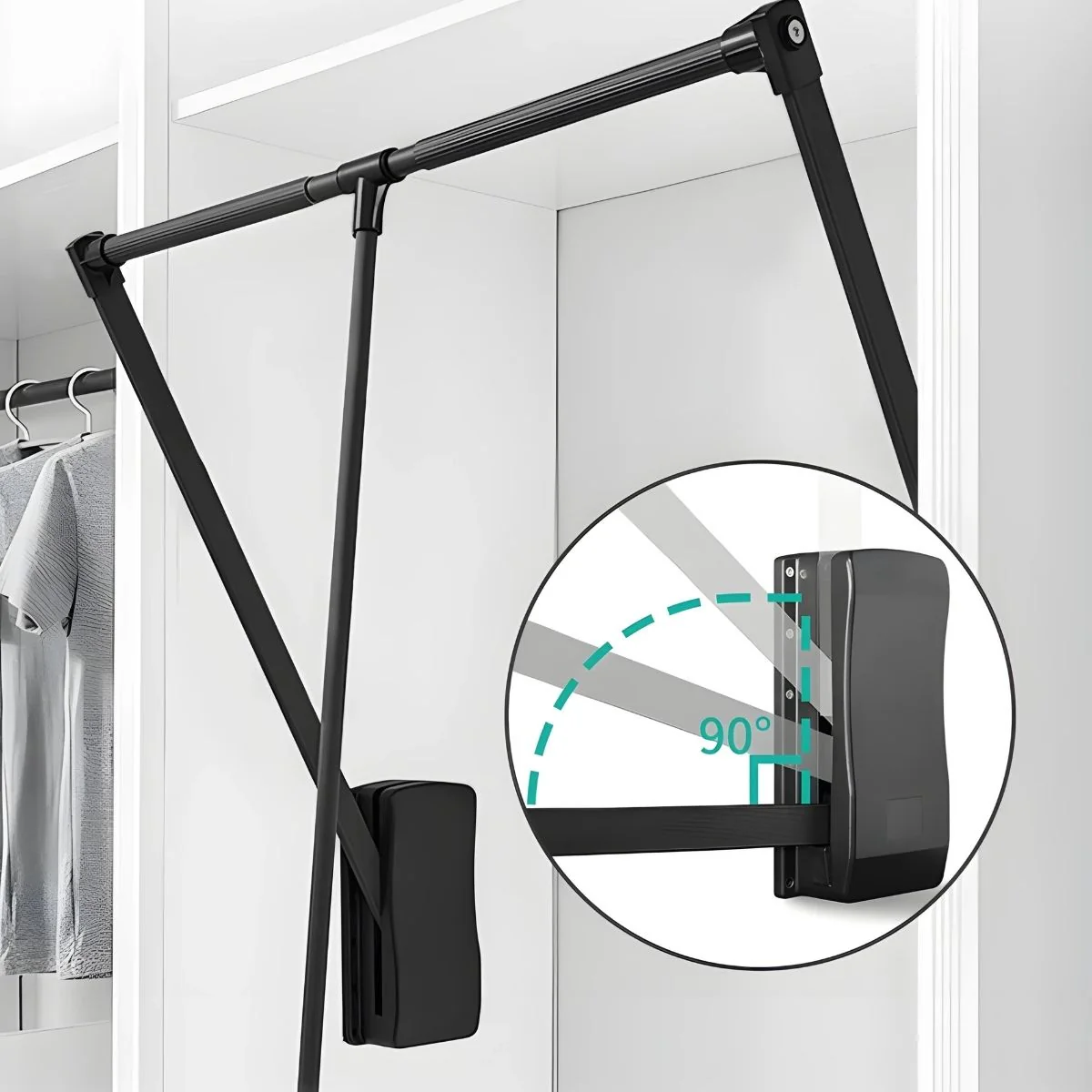 Closet Tubo Con Sistema De Elevación Ajustable 70-93Cm (27.5”-36”). Color Negro Barra De Ropa Abatible Con Doble Buffer - Image 3