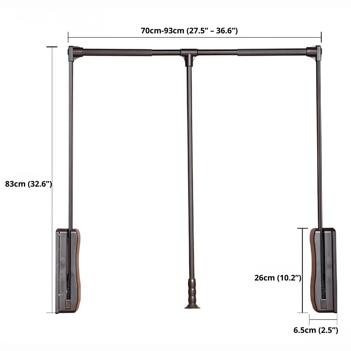 Closet Tubo Con Sistema De Elevación Ajustable 70-93Cm (27.5”-36”). Color Negro Barra De Ropa Abatible Con Doble Buffer - Image 5