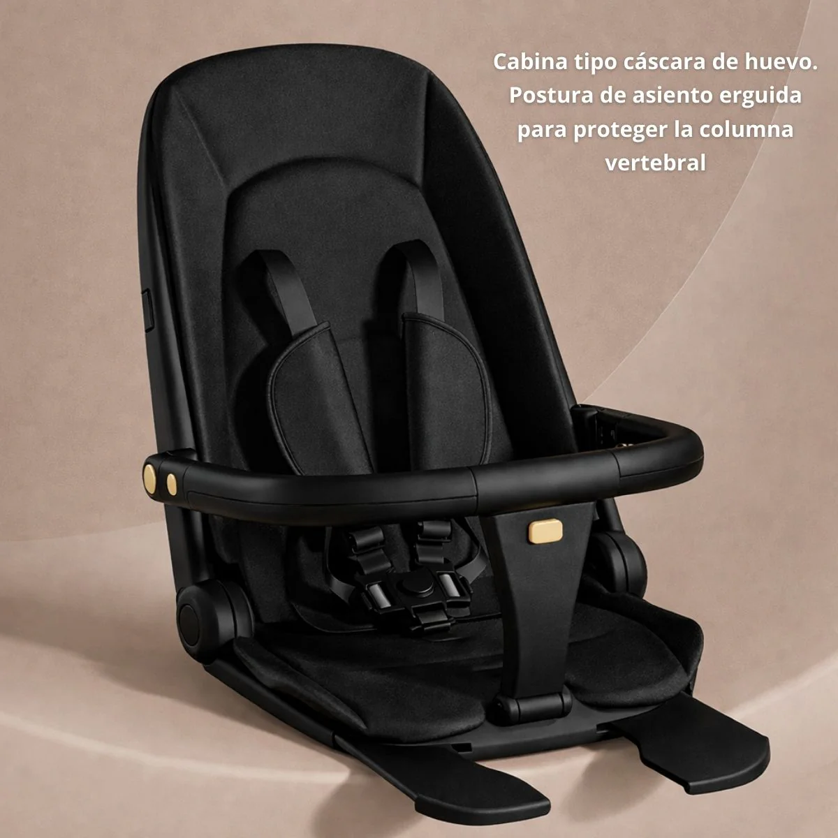 Coche De Bebé Plegable Con Asiento Reversible Y Reclinable, Techo UV Y Bandeja De Comer Ruedas Antigolpes Y Diseño Ligero. Color Negro Y Dorado. - Image 3