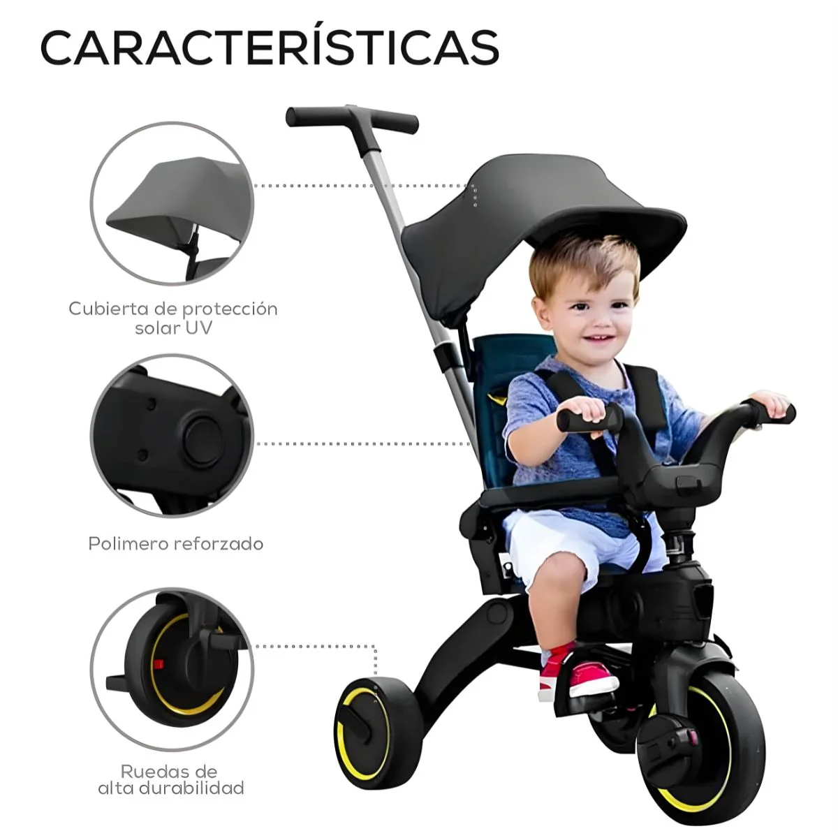 Coche Triciclo Plegable Para Bebé Con Bolsa Y Reposabrazos Acolchado. Color Gris. Cochecito Para Niños. - Image 2