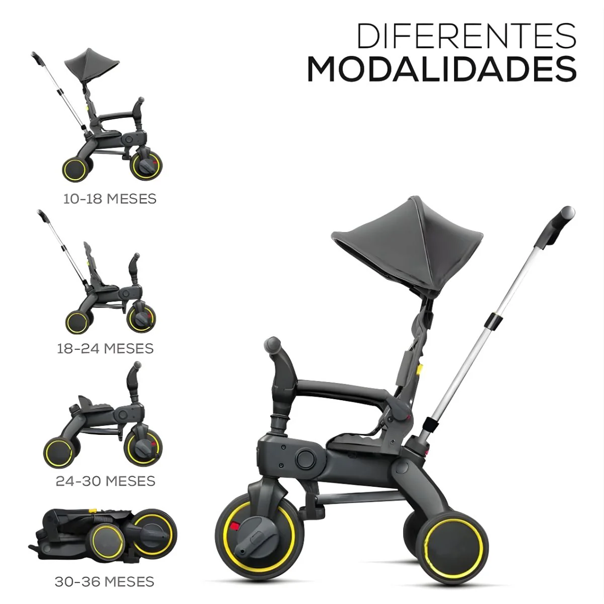 Coche Triciclo Plegable Para Bebé Con Bolsa Y Reposabrazos Acolchado. Color Gris. Cochecito Para Niños. - Image 3