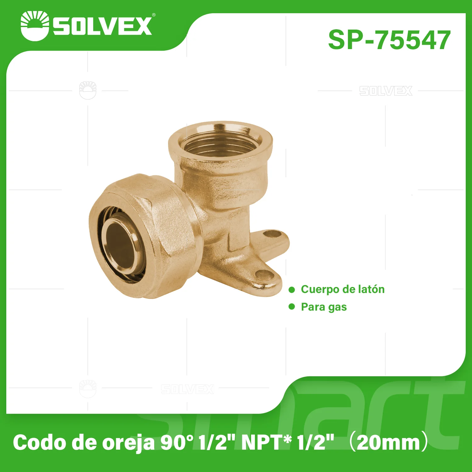 Codo De Compresión De Oreja 90° 1/2" NPT X 1/2" (20 Mm) En Latón. Soporte Fijo Para Agua Y Gas.