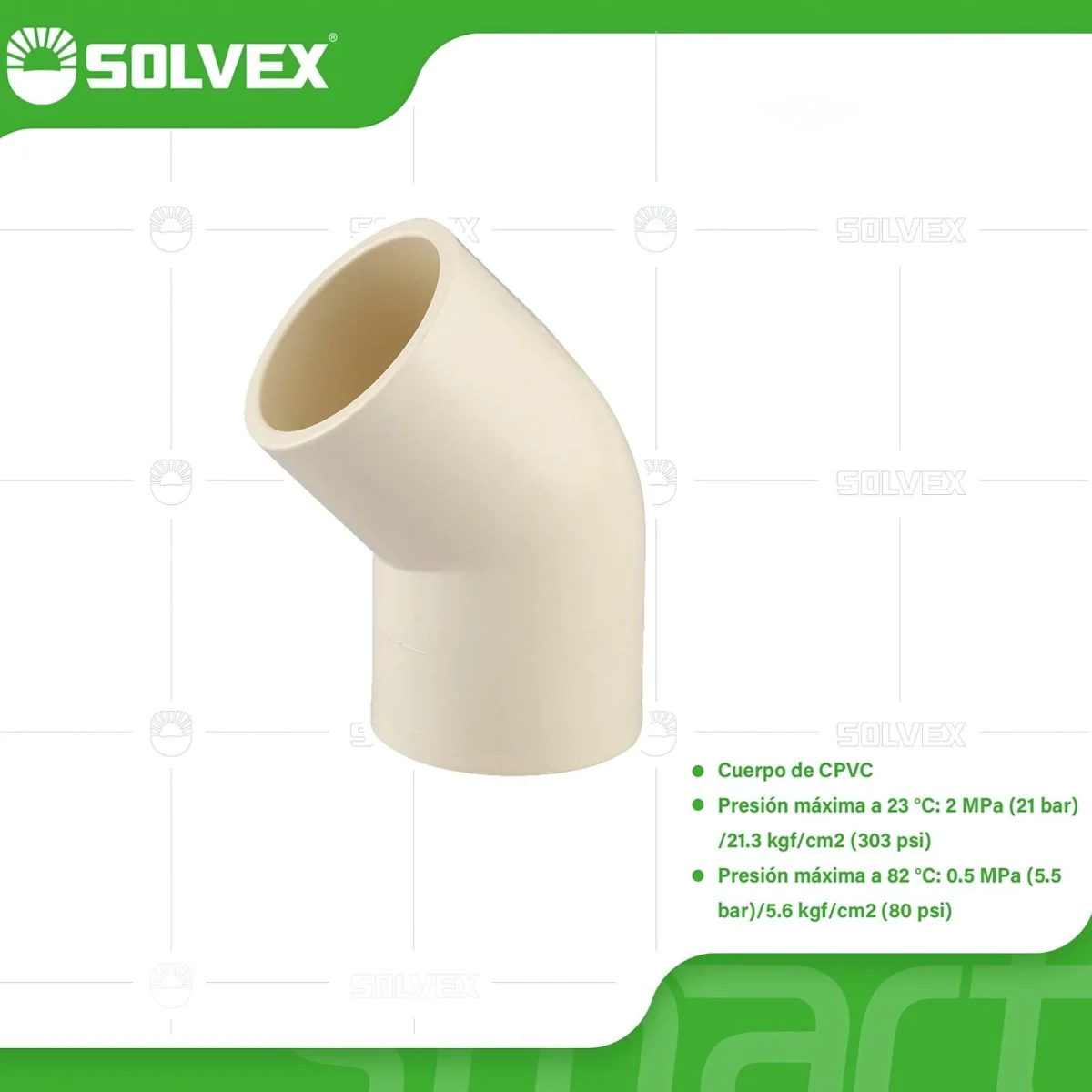 Codos CPVC 45°. Conexiones En Ángulo Para Agua Caliente Y Fría. Termofusión.