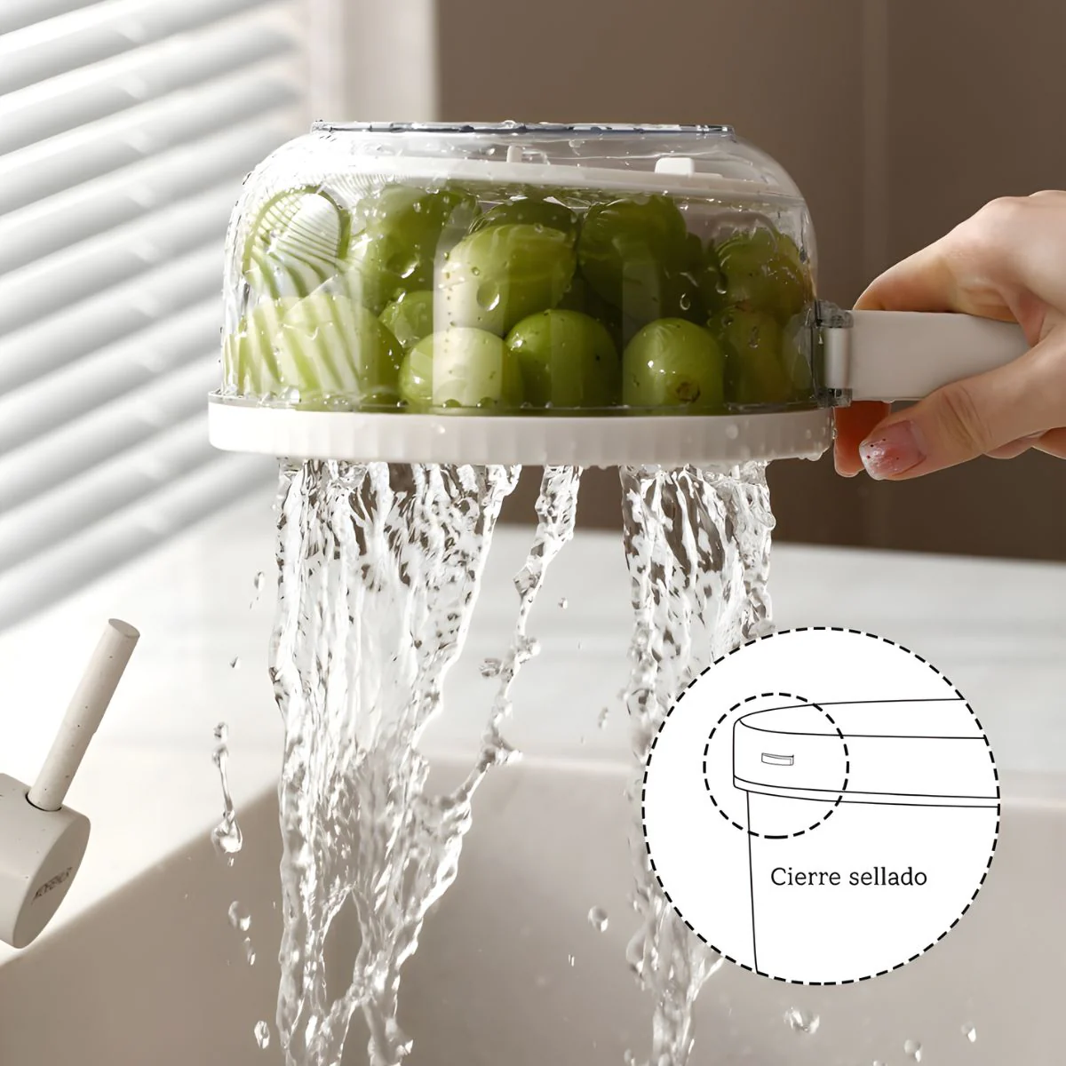 Colador Escurridor Multifuncional Con Tapa Giratoria. Recipiente Para Lavar Y Almacenar Alimentos. Color Blanco. - Image 3