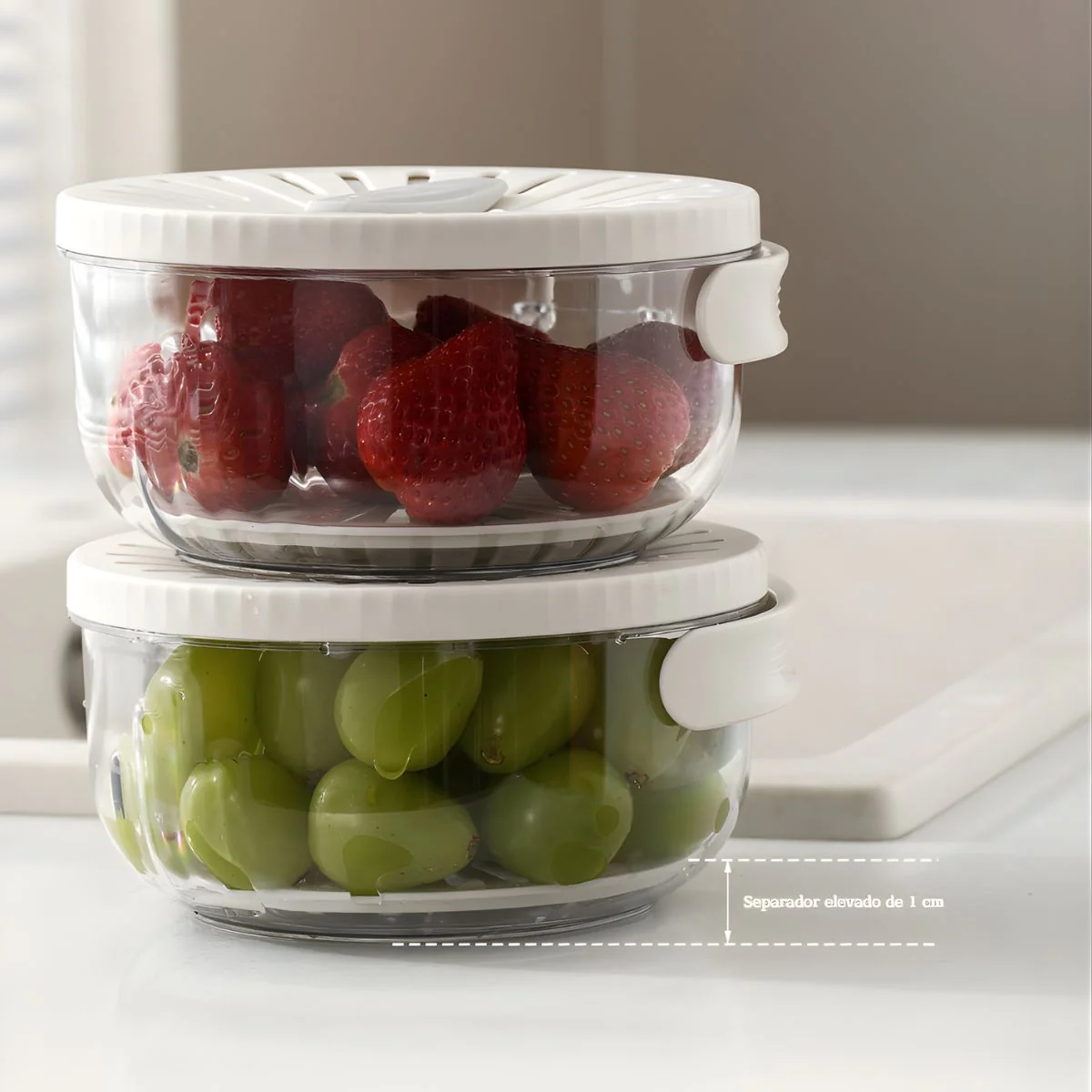 Colador Escurridor Multifuncional Con Tapa Giratoria. Recipiente Para Lavar Y Almacenar Alimentos. Color Blanco. - Image 4