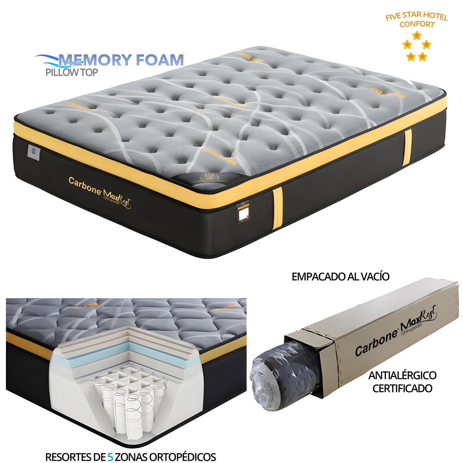 Colchones Ortopédicos Firmeza 6 Empacados Al Vacío Pillow Top Colchón Calidad Hotelera Memory Foam Con Resortes 30Cm Espesor (12") Max Rest - Image 10