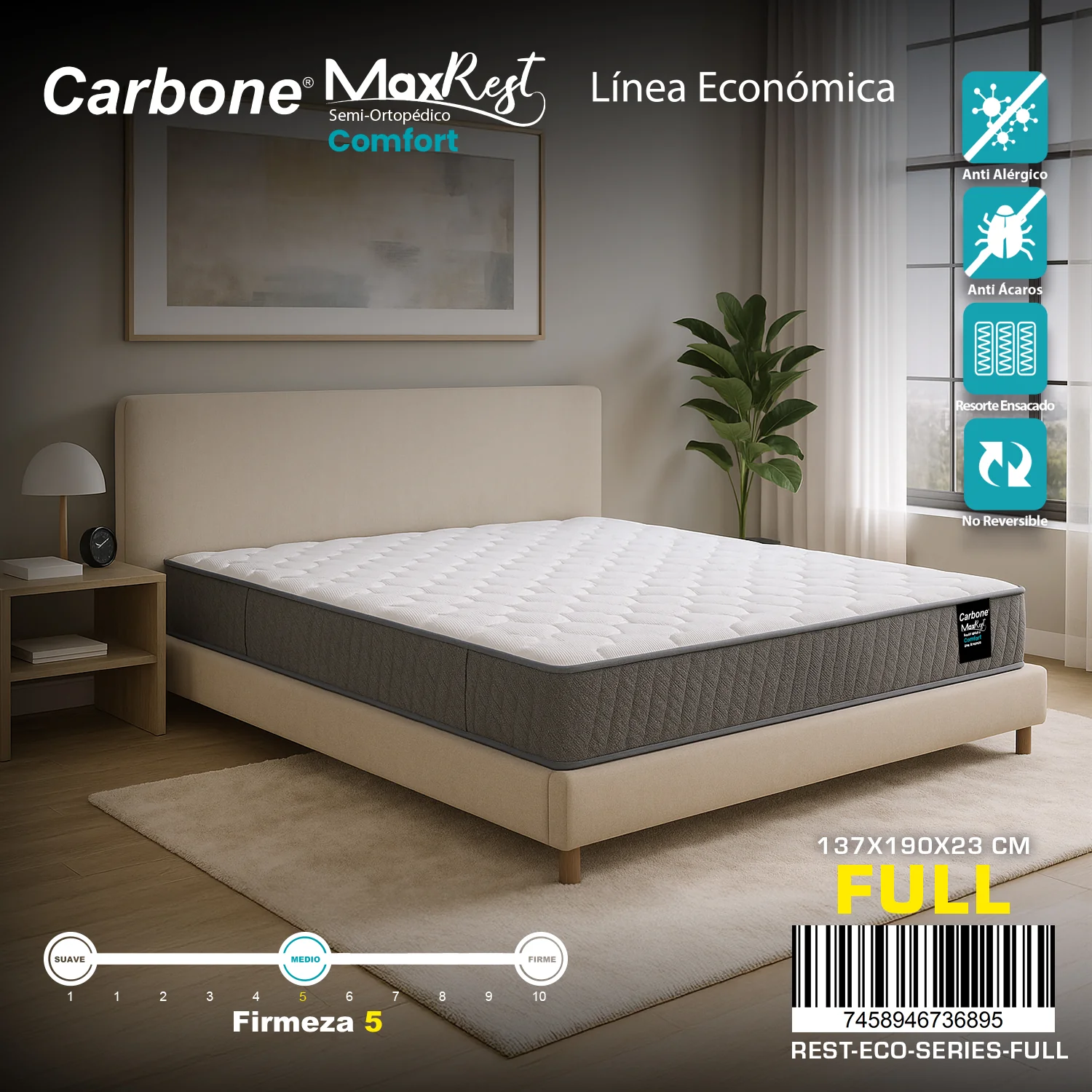 Colchones Semi-Ortopédicos Empacados Al Vacío Max Rest. Línea Económica Con Resortes, 23Cm (9") Espesor. Textil Bekaert Deslee Original De Belgica Nivel De Firmeza 5. - Image 8