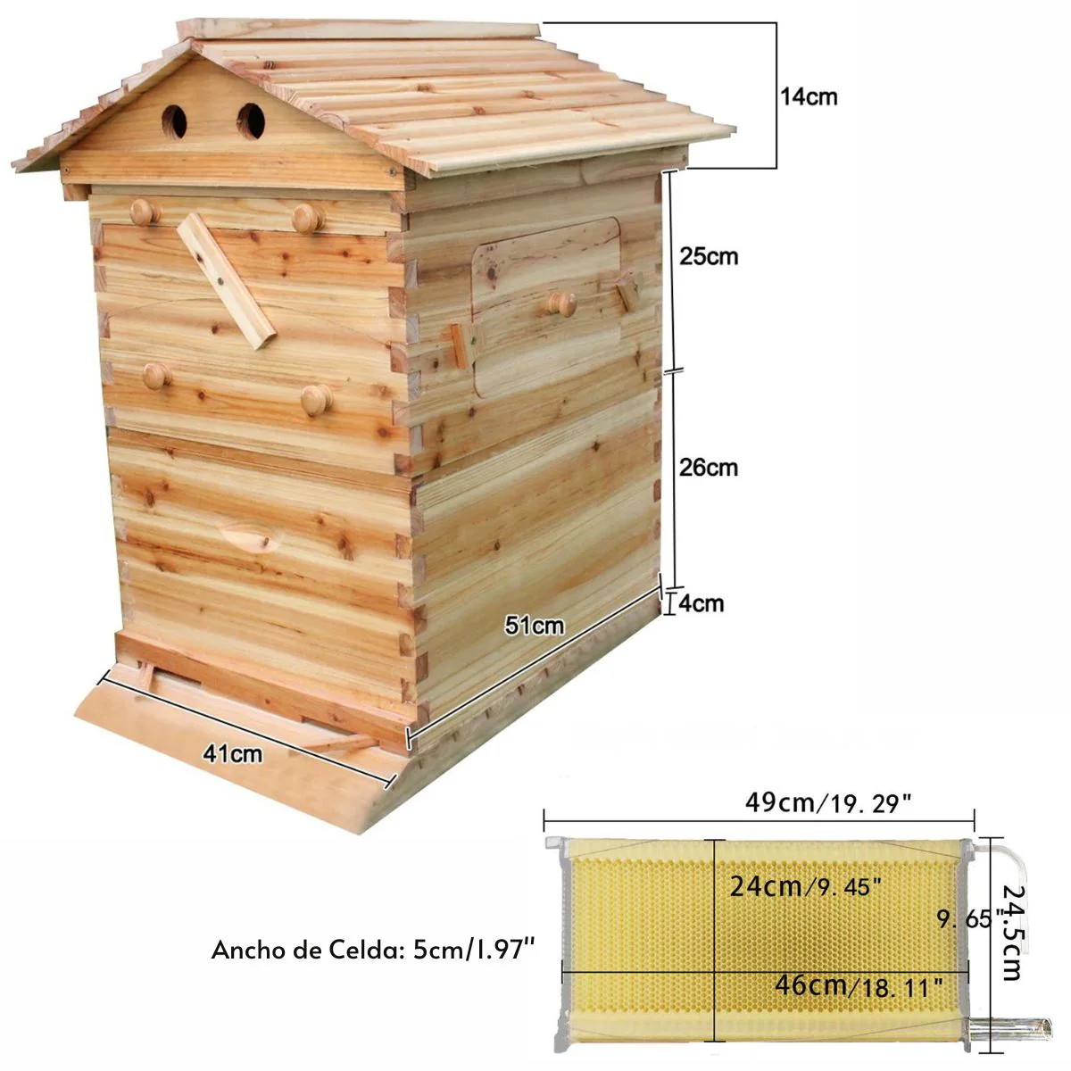 Colmena En Caja De Madera Natural Con 7 Marcos Plásticos. Panal Con Espesor 18Mm Con Flujo De Miel Automático. Caja Apicultura Hasta 25 Kg De Miel. - Image 4
