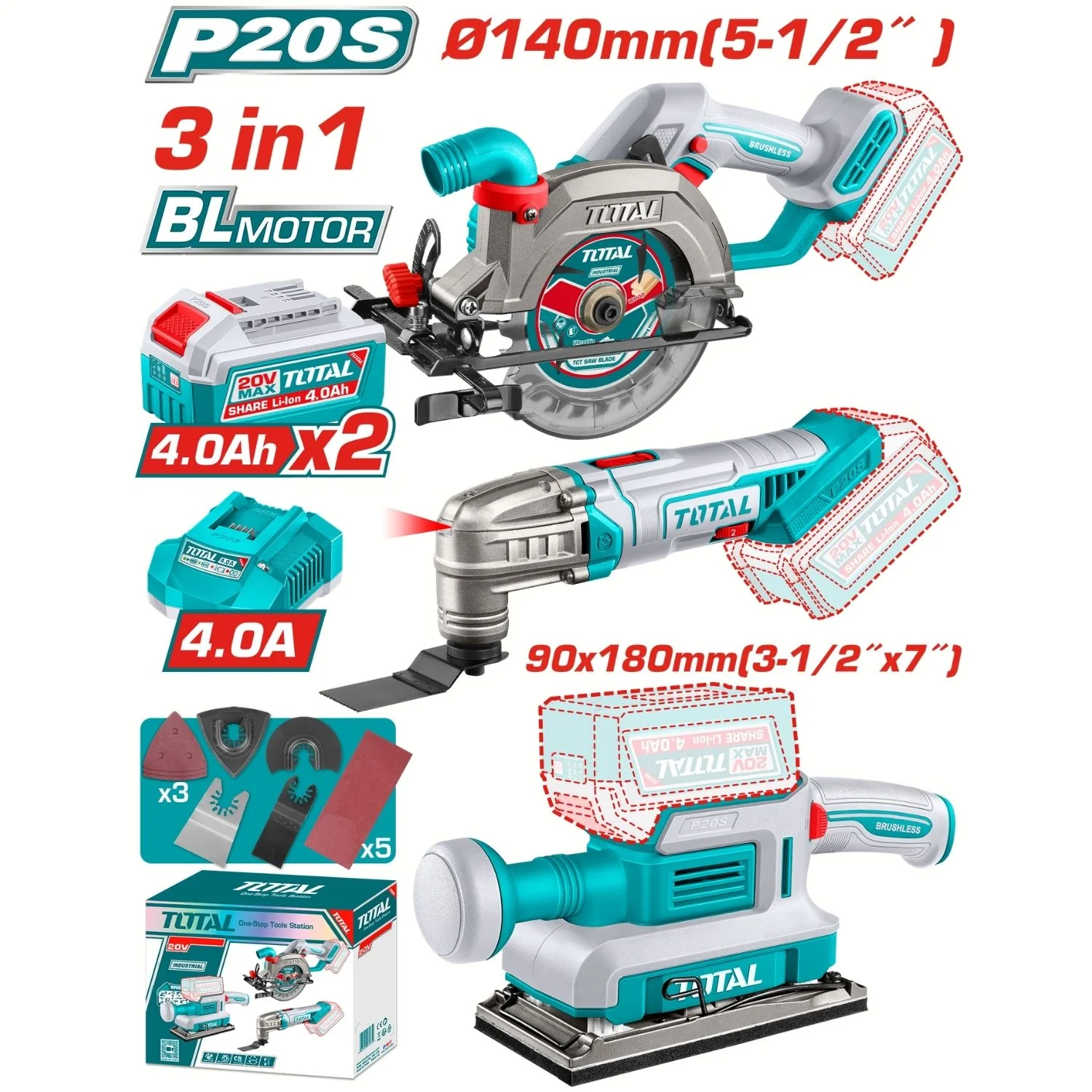 Combo Del Mes Total Inalámbrico. Sierra Circular 20V 140 Mm (5 ½″) Mototool 5,000 – 20,000Rpm, Lijadora De Hoja 90 X180 Mm 13000 Rpm. Incluye Cargador Y Baterías. POCAS UNIDADES. - Image 2