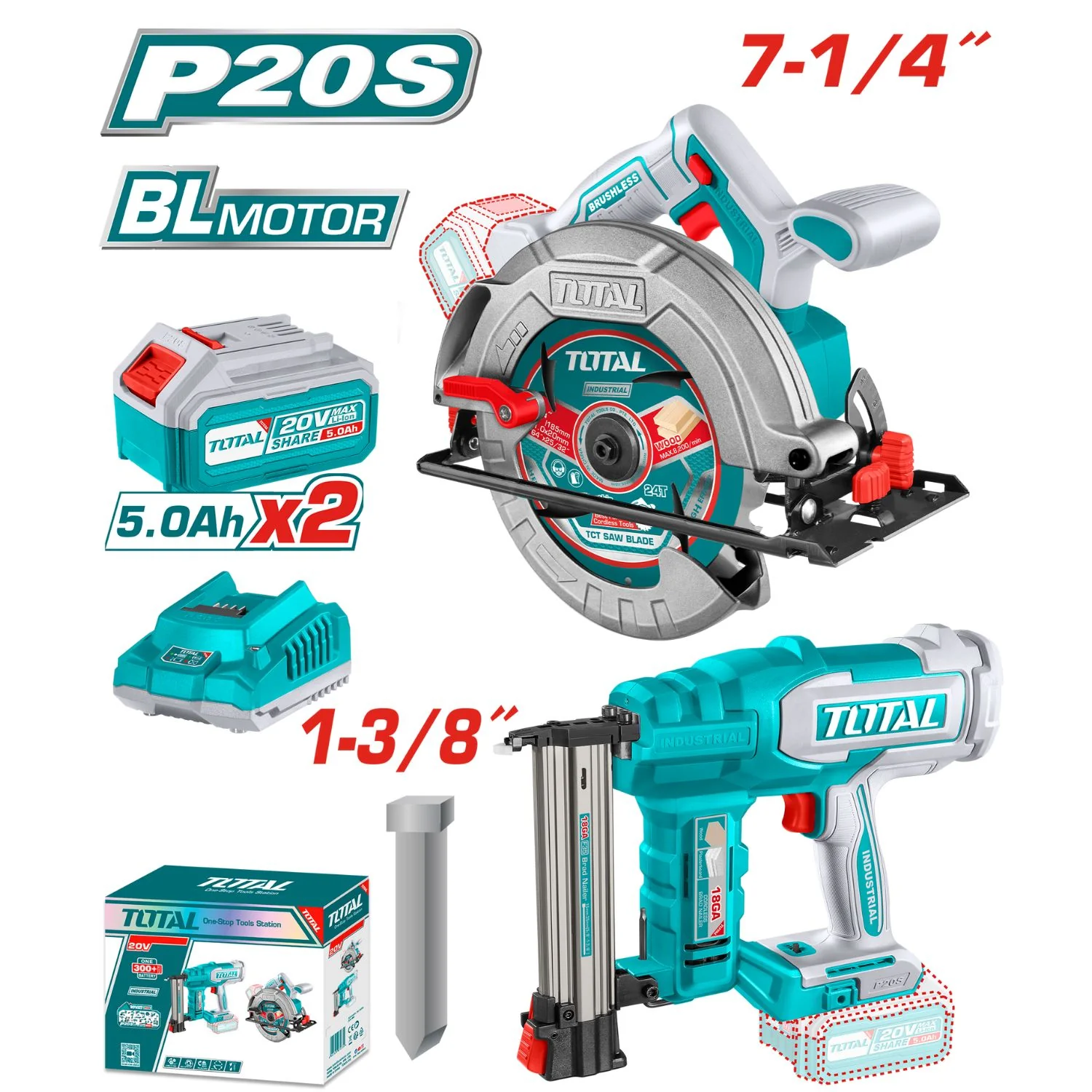 Combo Del Mes Total Sierra Circular 20V 4800Rpm 7-1/4''.  Clavadora Inalámbrica F15~F35. Incluye Batería Y Cargador.  POCAS UNIDADES. - Image 2