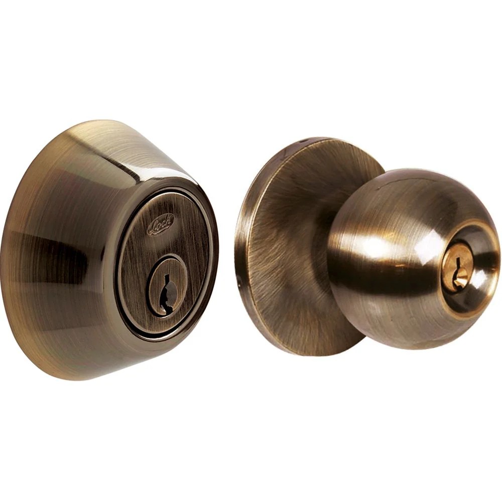 Combo Pomo Bola Y Cerrojo Sencillo, Latón Antiguo Lock - Image 3