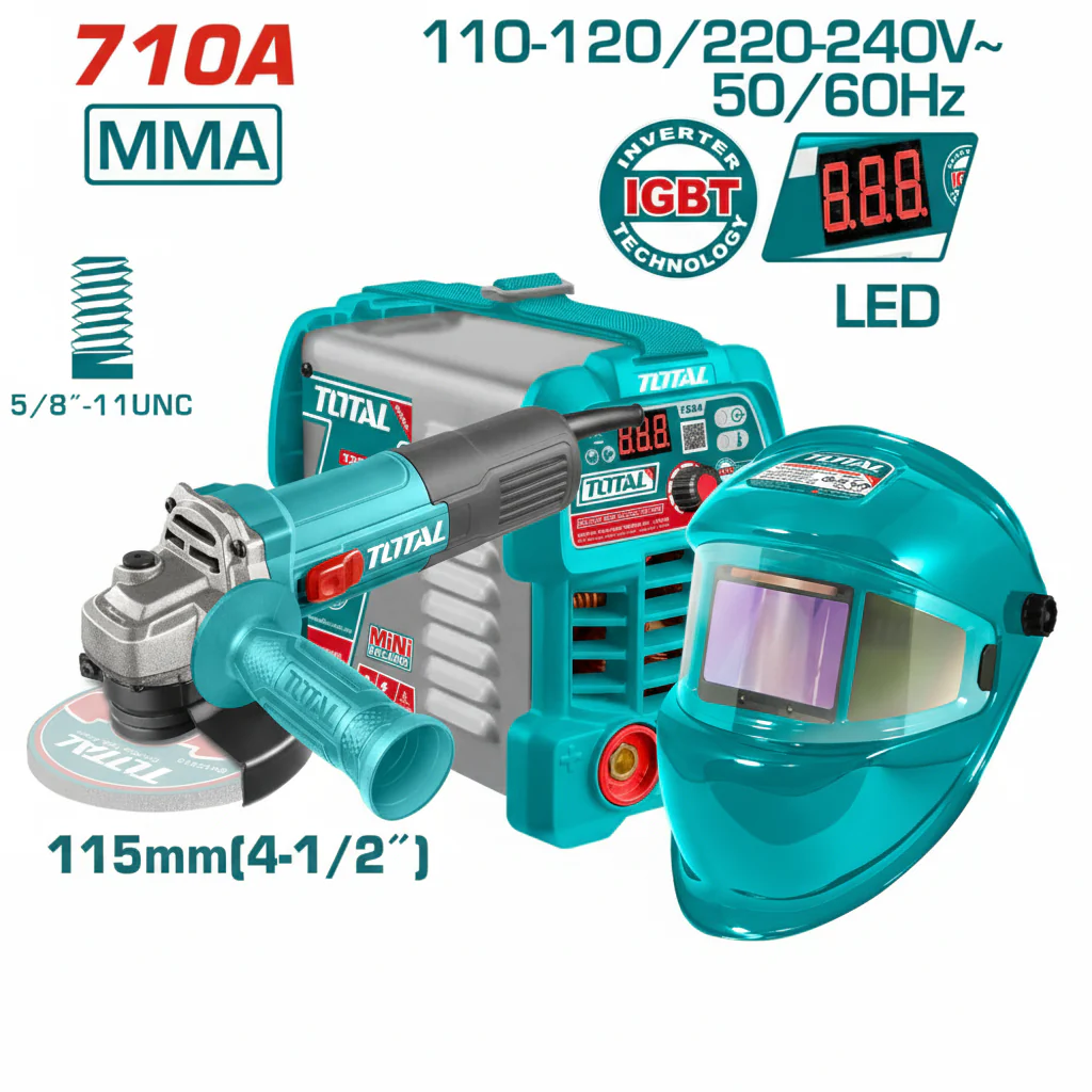 Kit Profesional de Soldadura y Corte – Máquina Inverter + Máscara Electrónica + Esmeriladora Angular (SOLO VENTA ONLINE)