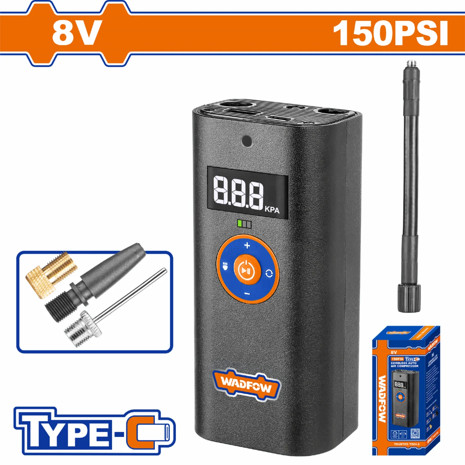 Compresor De Aire Automático Portatil Batería De Litio De 8V. Presión: 150PSI. Carga USB-C