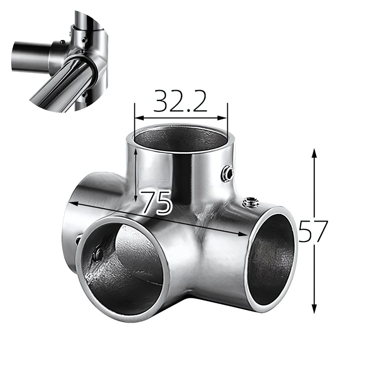 Conector Cruz 4 Vías 90° En Acero Inoxidable 304 Para Tubos De 32 Mm. Ideal Para Barandales, Pasamanos Y Estructuras Metálicas.