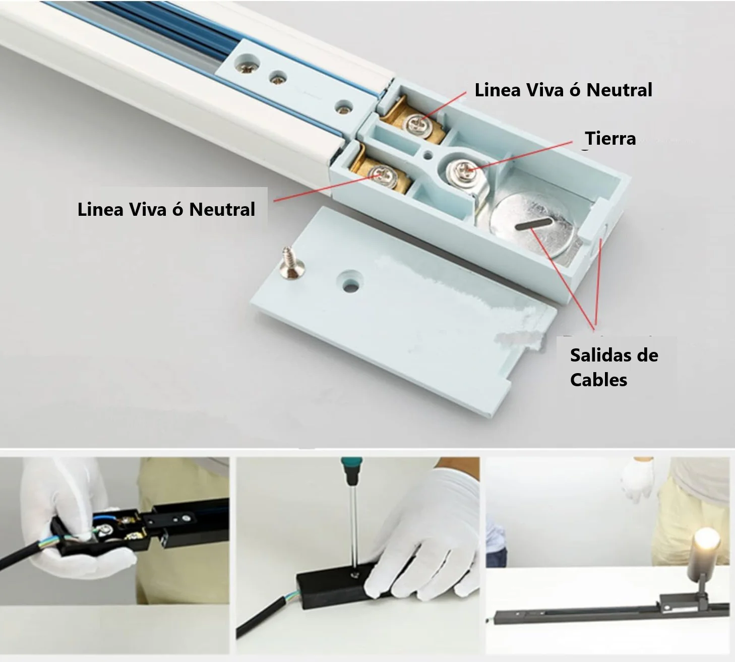 Conector De Alimentacion De Energia Para Riel Track Sistema Colgante Color Blanco - Image 2