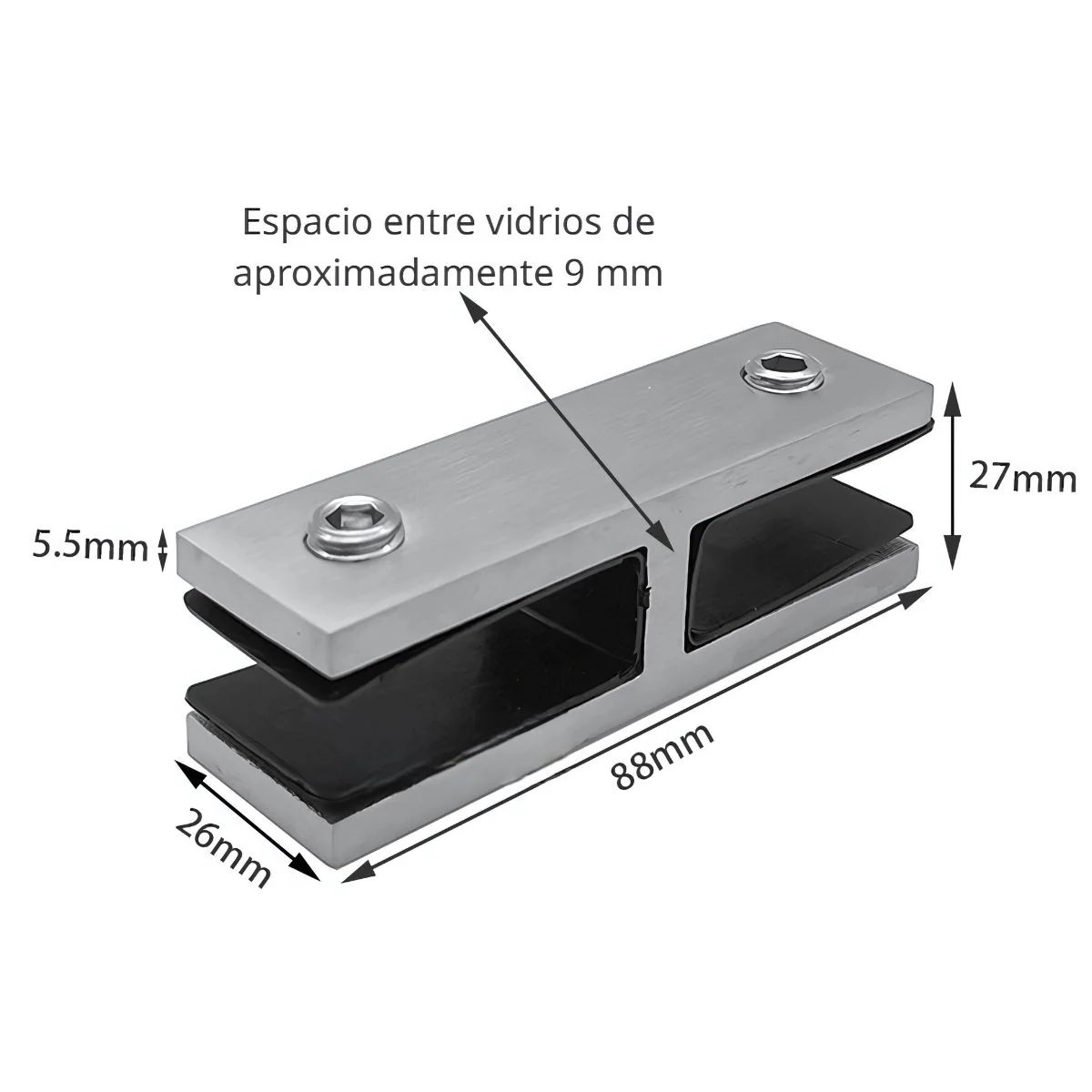 Conector Recto 180° Para Vidrio. Acero Inoxidable 304 Reforzado. Para Cristales De 10 A 13.5 Mm. Unión Doble De Vidrio En Línea.