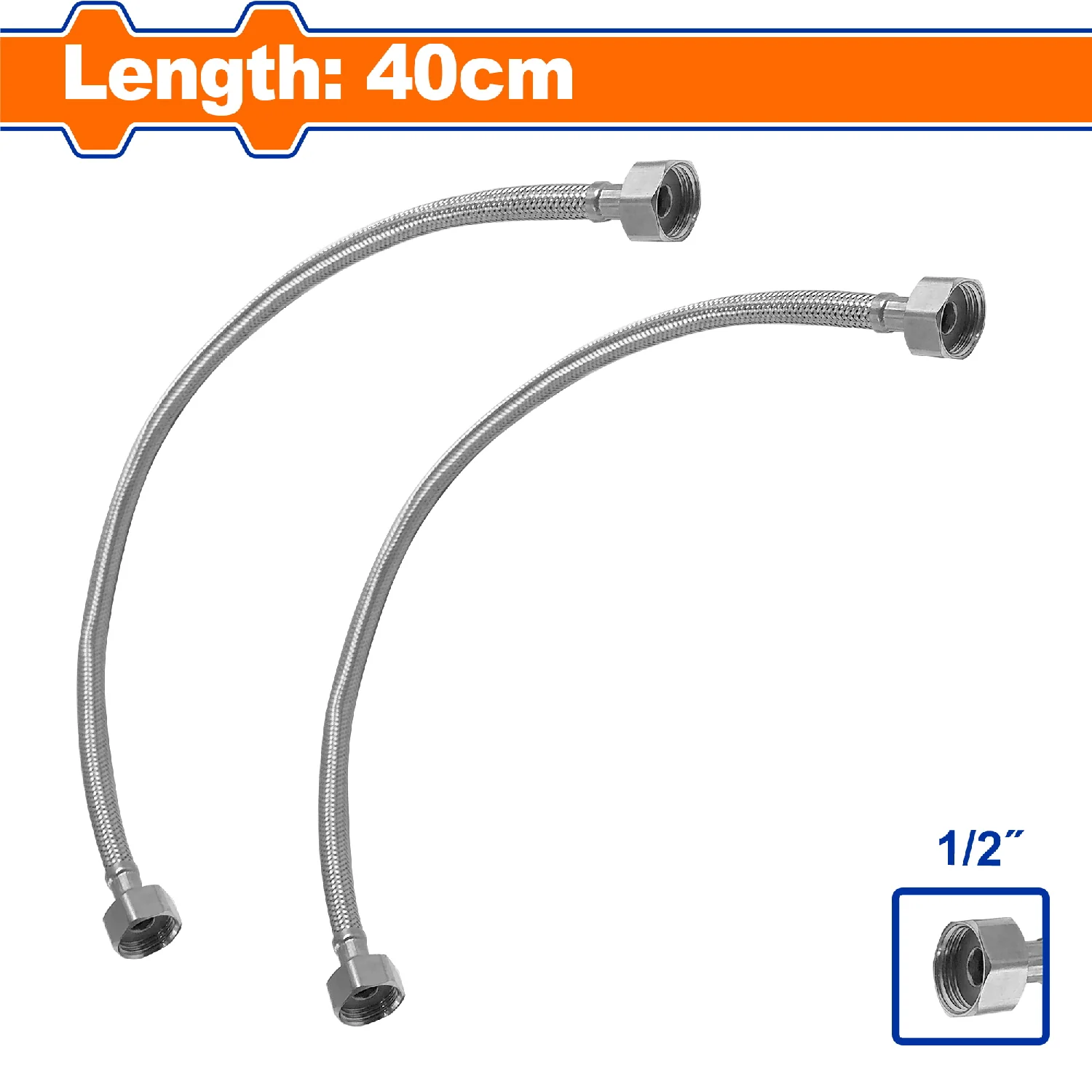 Tubo De Abasto De Agua Conectores De Grifos Flexibles 40Cm. Conector 1/2". Acero Inoxidable 301. Incluye 2 Tubos. - Image 2