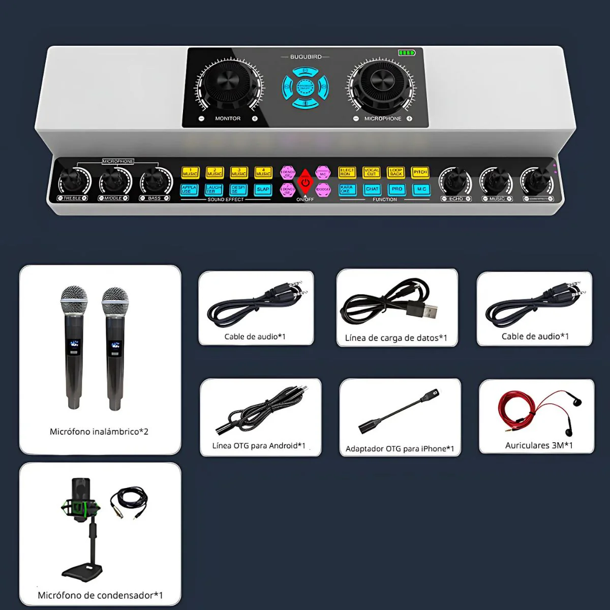 Consola De Audio Con Micrófonos Inalámbricos. Mezcladora De Sonido Portátil Con Efectos Y Micrófonos. Karaoke En Casa. - Image 6