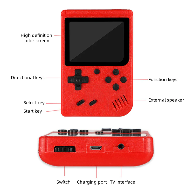 Consola De Videojuegos Portátil Retro 3” Con 400 Juegos. Mini Game Box 8-Bit Con Salida AV Para TV Y Modo 2 Jugadores. Consola Arcade. Color Rojo. - Image 6