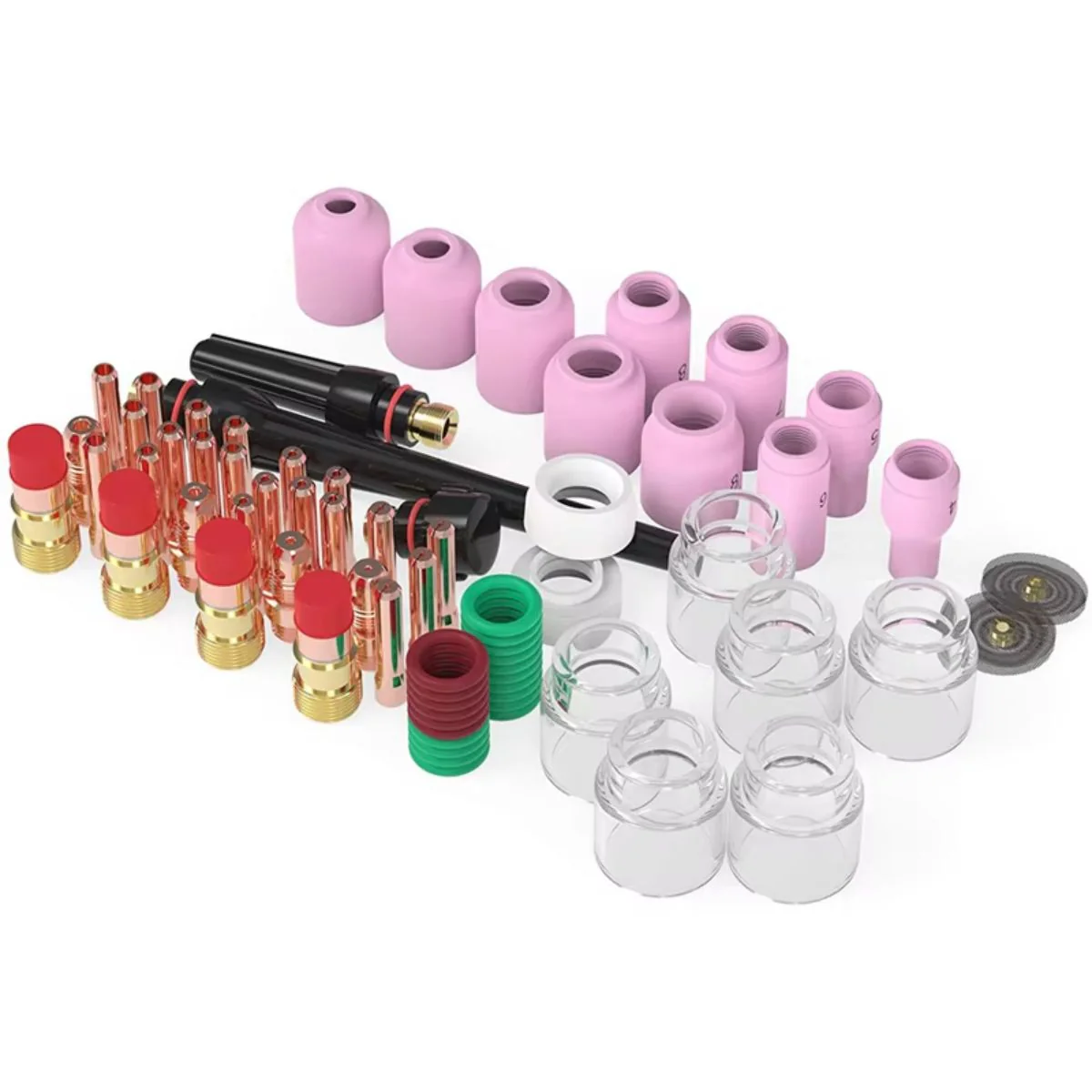 Consumibles Boquillas Para Antorcha TIG WP-17/18/26. (Kit De 71 Piezas). Consumibles De Soldadura En Cobre, Pirex Transparente Y Cerámica. Juego Kit - Image 2