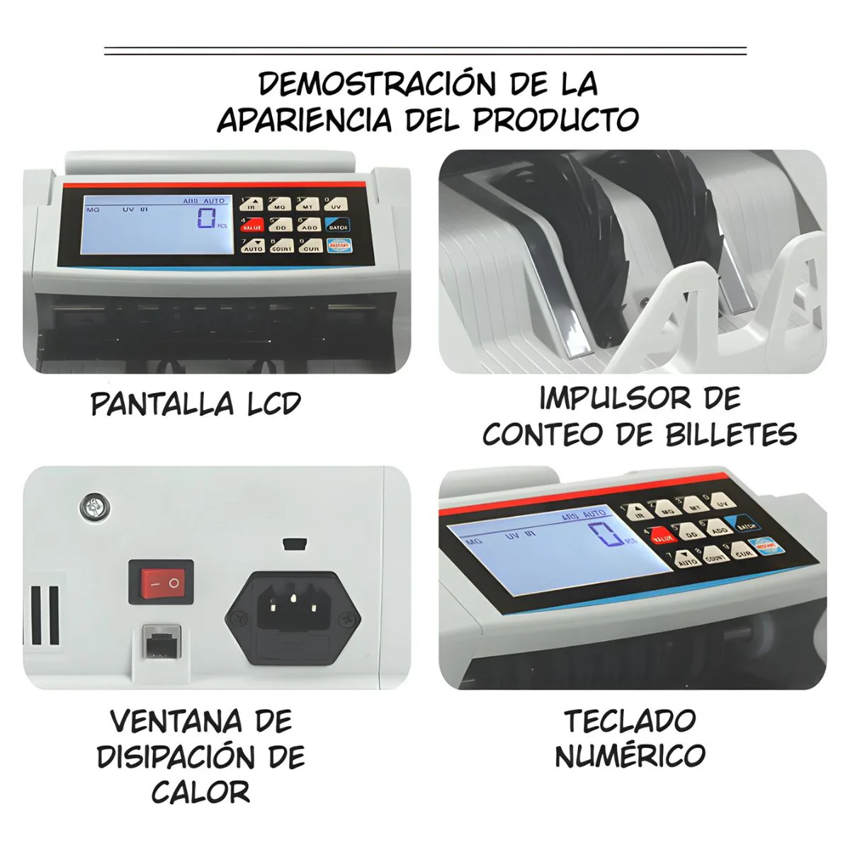 Contadora De Billetes Automática. Sumadora Electrica Con Detección UV/MG/IR, Pantalla LCD Y Teclado Numérico 110V. - Image 3