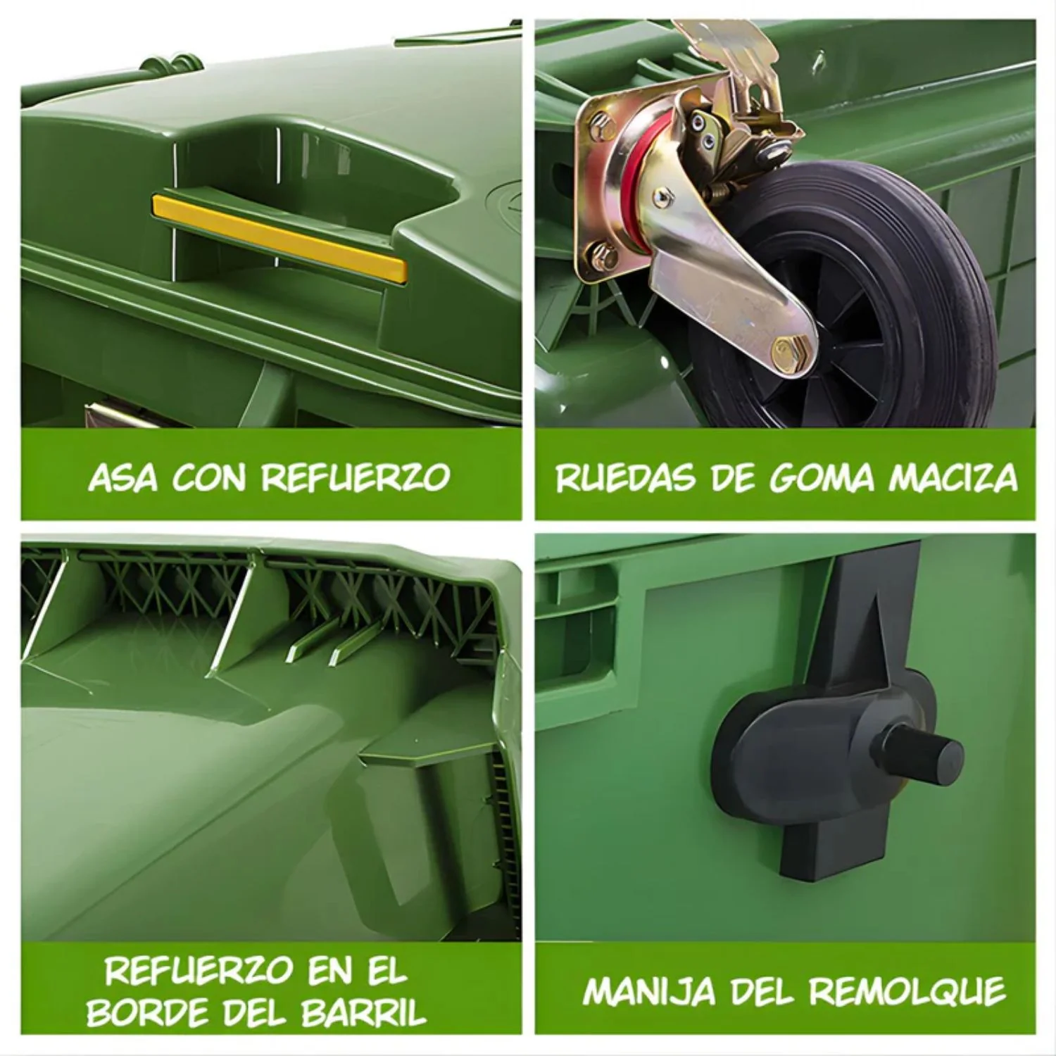 Contenedor De Basura 660L Con Ruedas Y Tapa. Tanque De Residuos Industrial De Polietileno Reforzado. Color Verde. Basurero. - Image 3