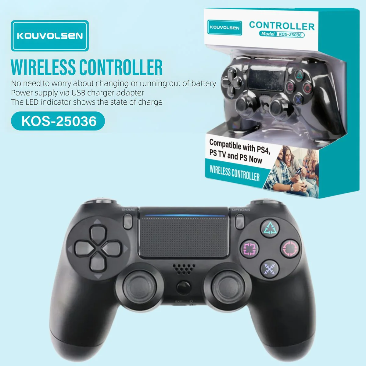 Control PS4 Inalámbrico Recargable USB. Compatible Con PS4, PS TV Y PS Now. Color Negro.